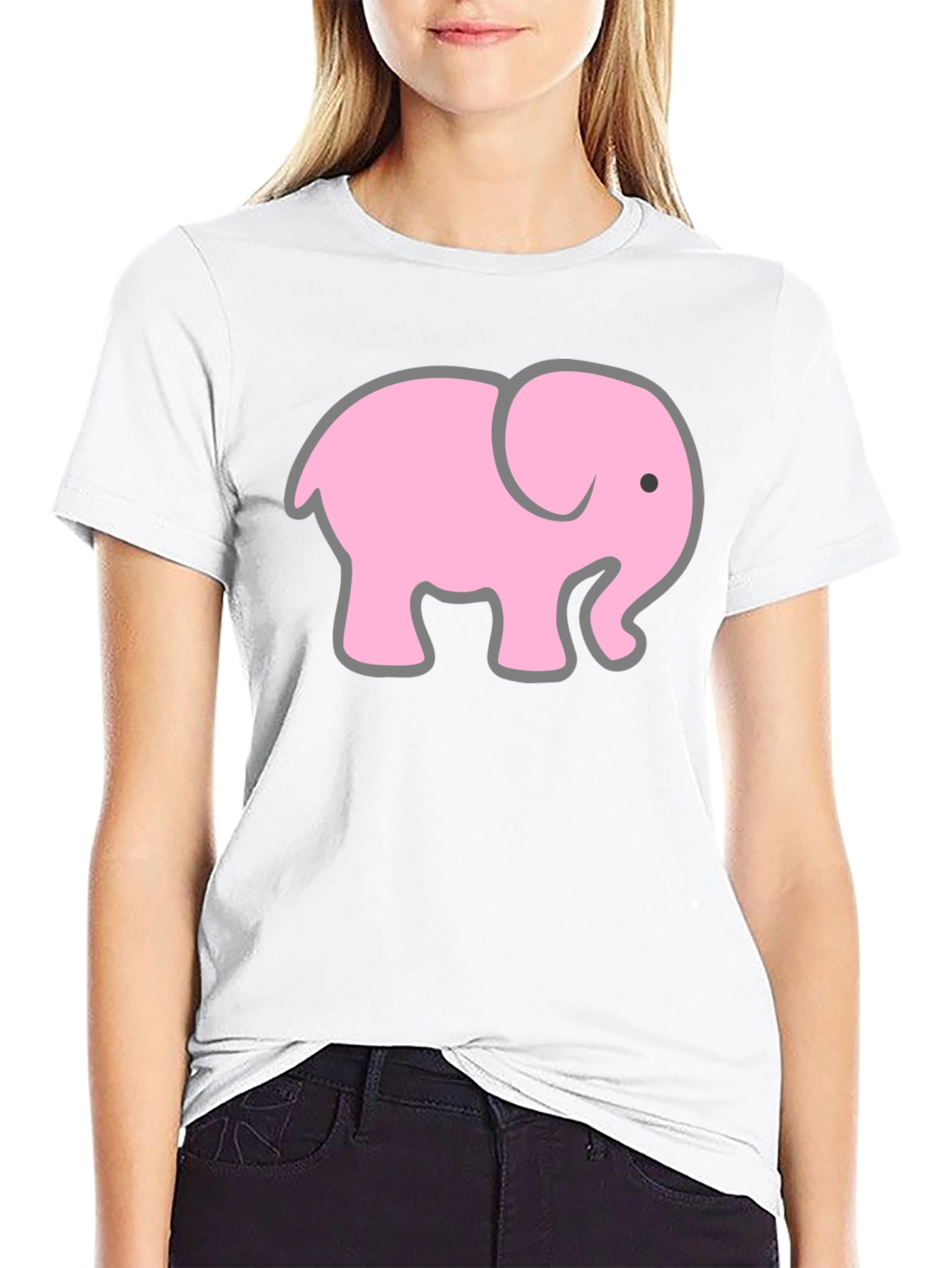 Black T-Shirt with Pink Elephant Graphic