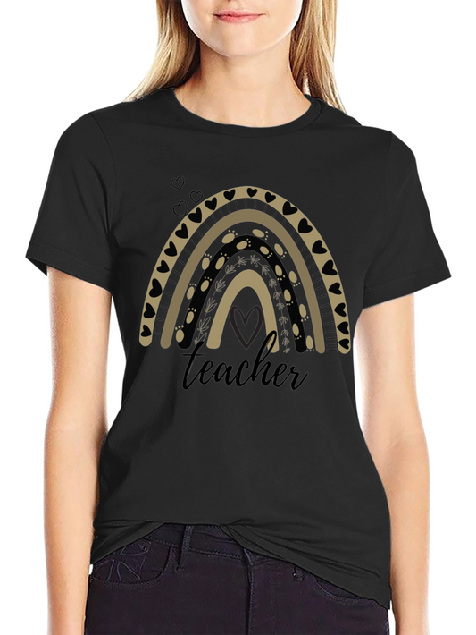 Teacher Rainbow Graphic T-Shirt - Black