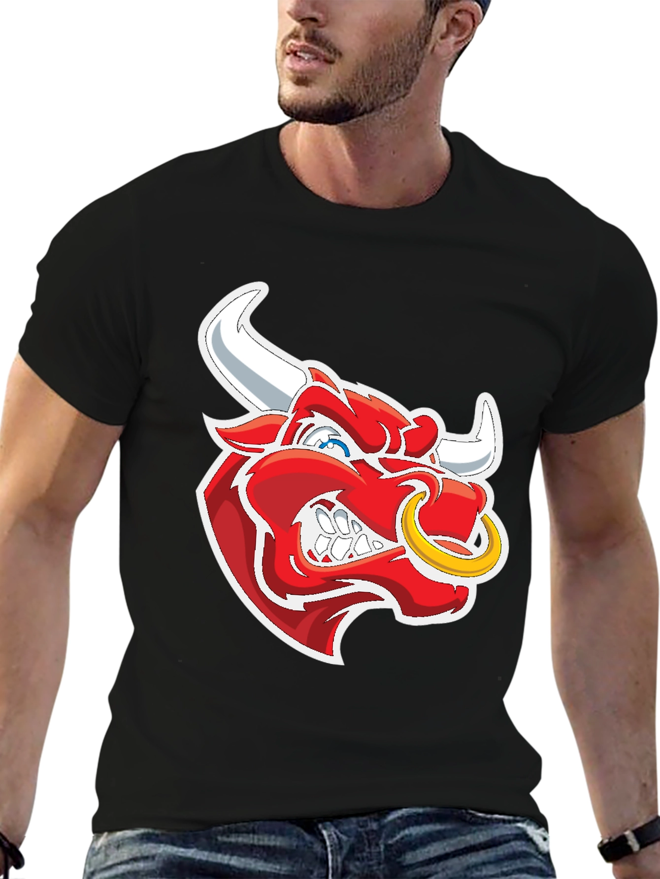 Black T-Shirt with Bull Graphic