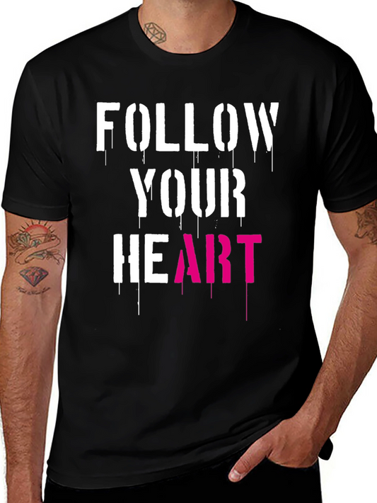 Follow Your Heart Graphic Tee - Stylish Mens Black T-Shirt