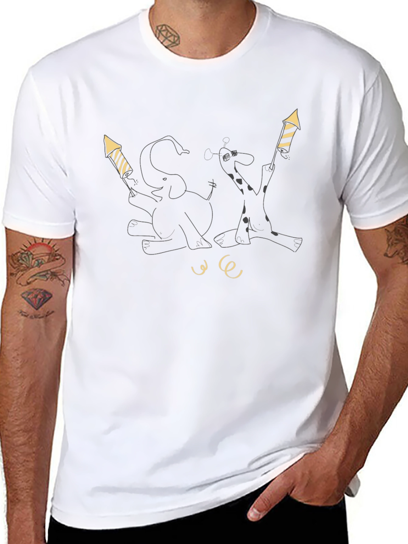 Festive Animal Tee - Elephant and Giraffe Fireworks