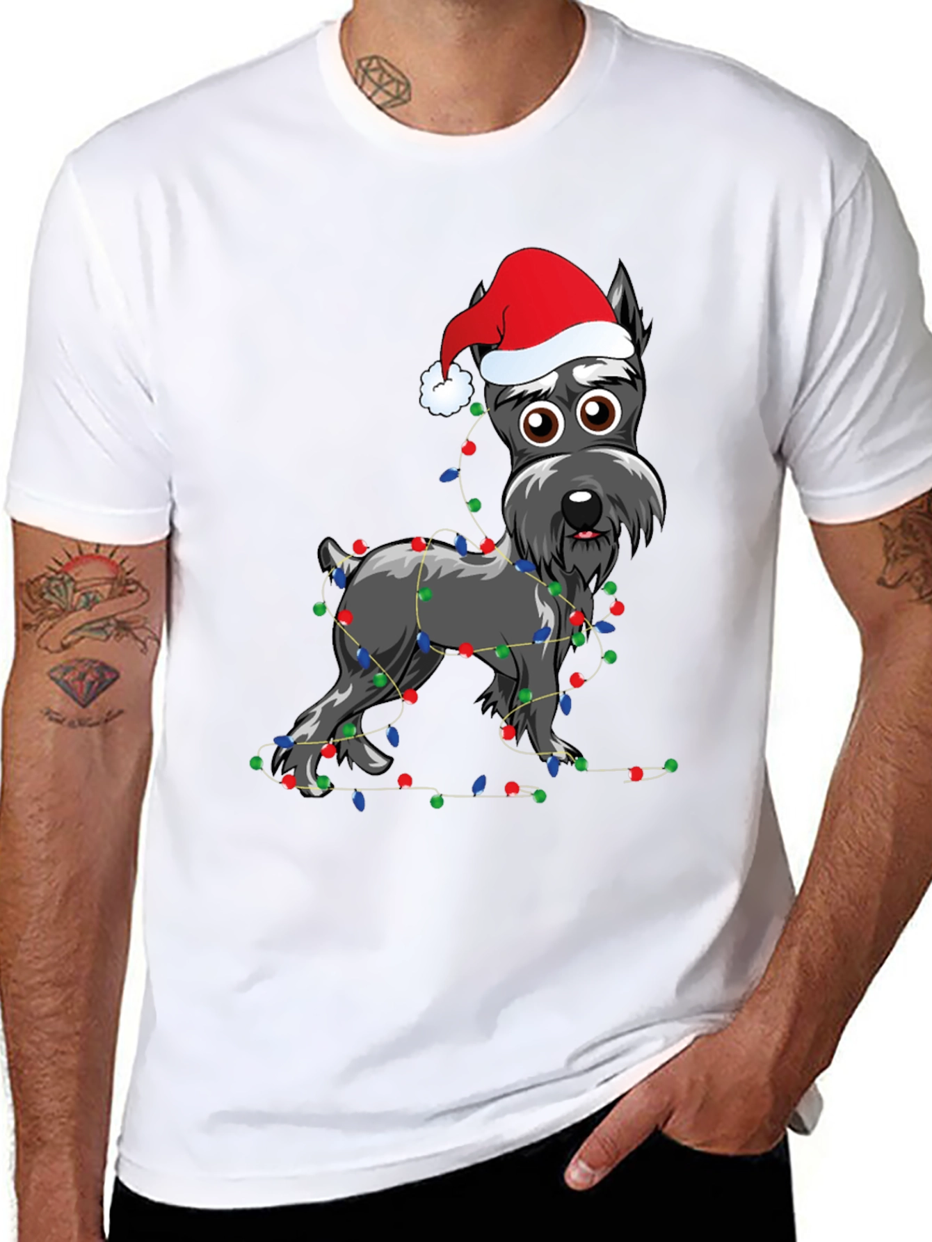 Festive Dog T-Shirt: Holiday Schnauzer with Lights