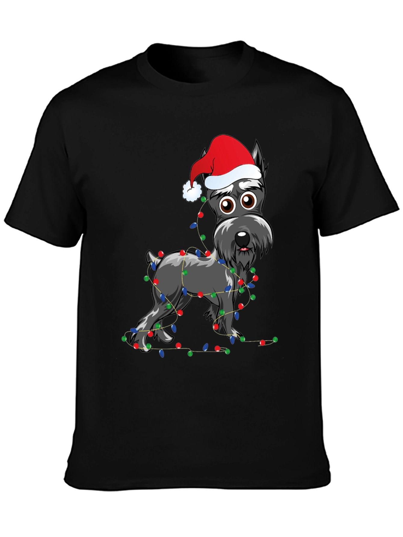 Festive Dog T-Shirt: Holiday Schnauzer with Lights