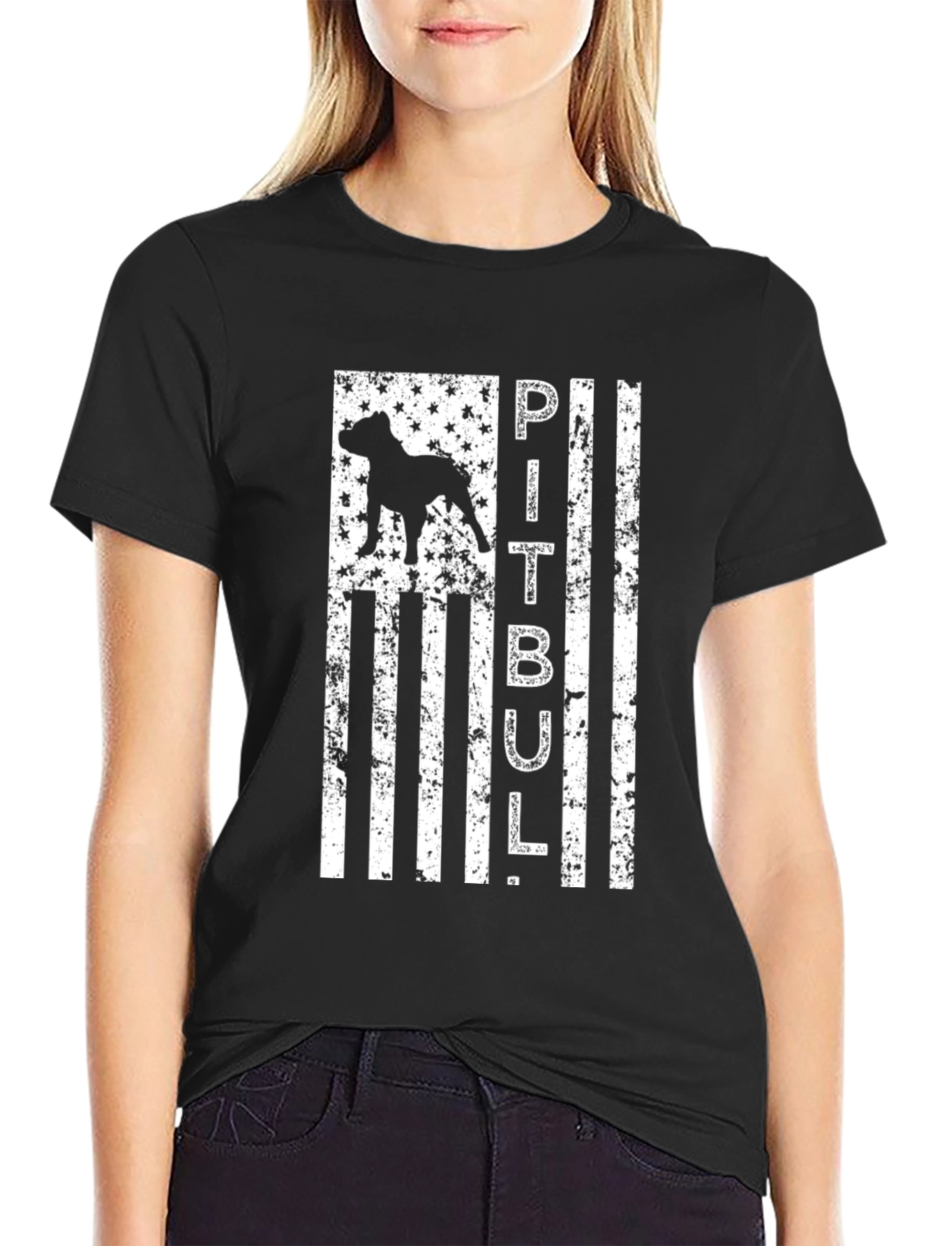 Pitbull Dog American Flag T-Shirt Patriotic Tee
