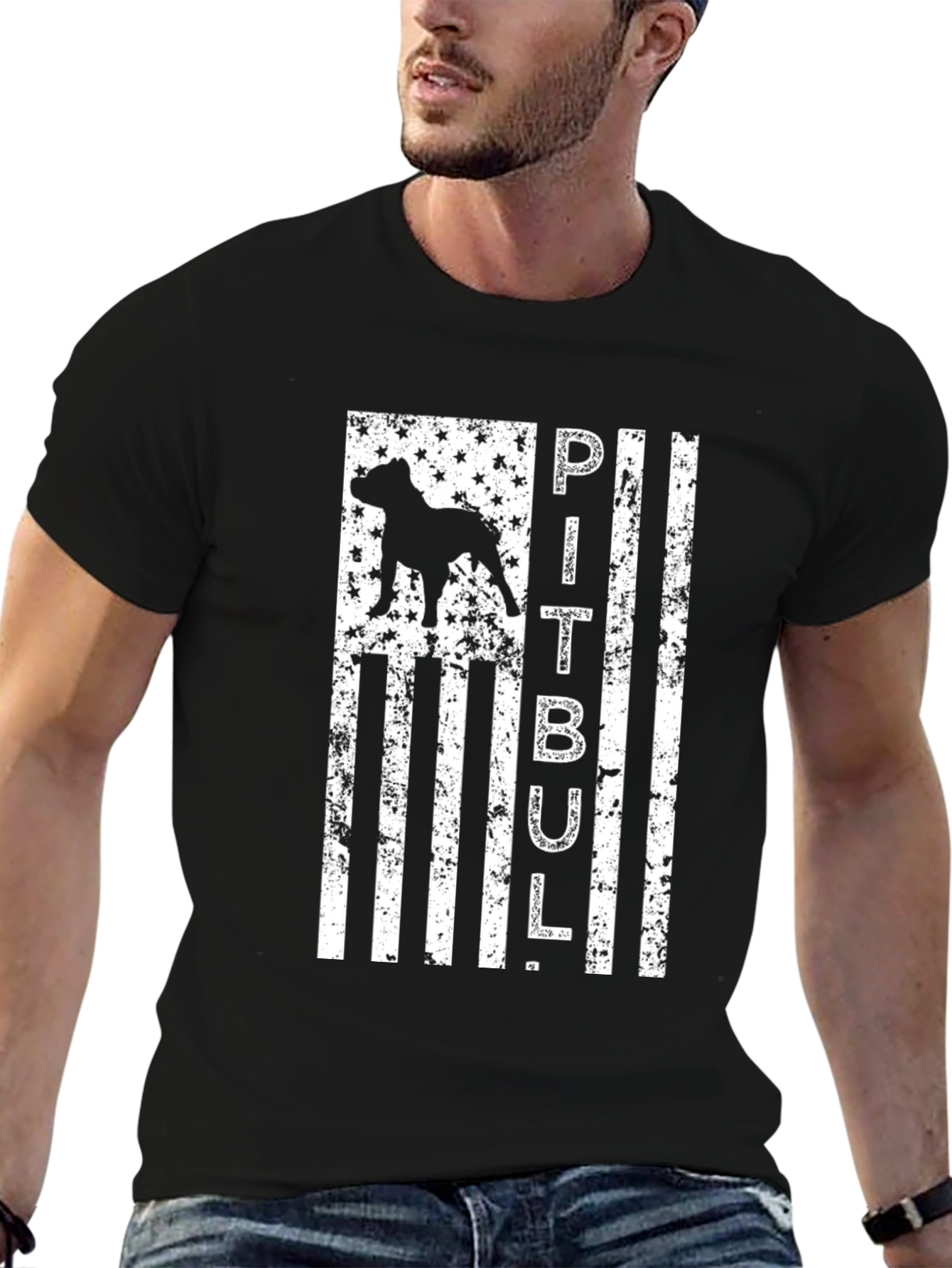 Pitbull Dog American Flag T-Shirt Patriotic Tee