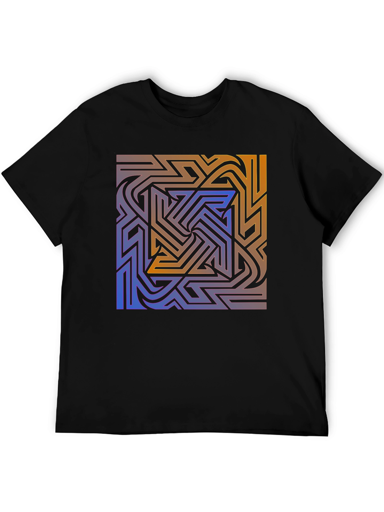 Abstract Maze Graphic Tee - Stylish Black T-Shirt