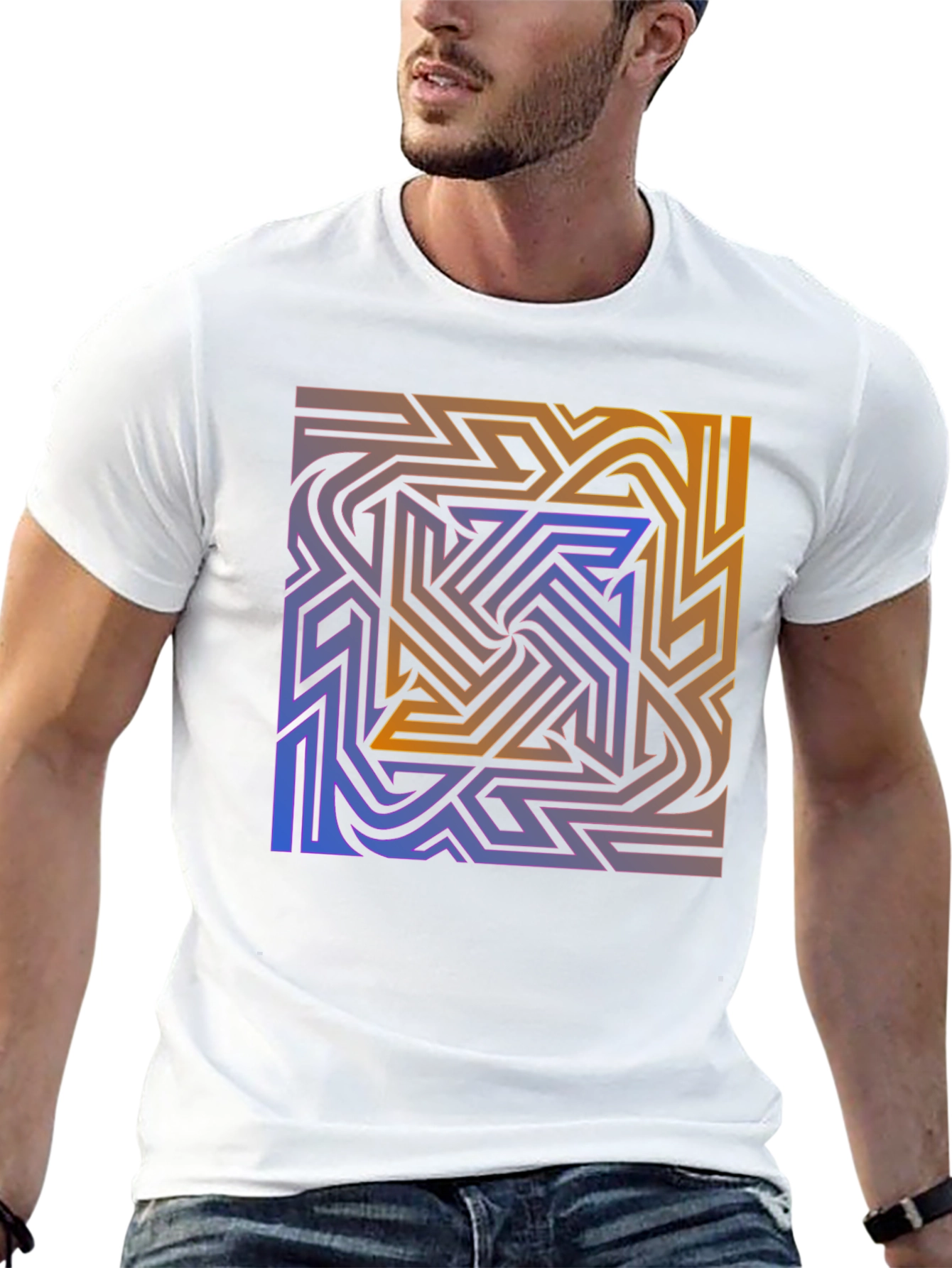 Abstract Maze Graphic Tee - Stylish Black T-Shirt