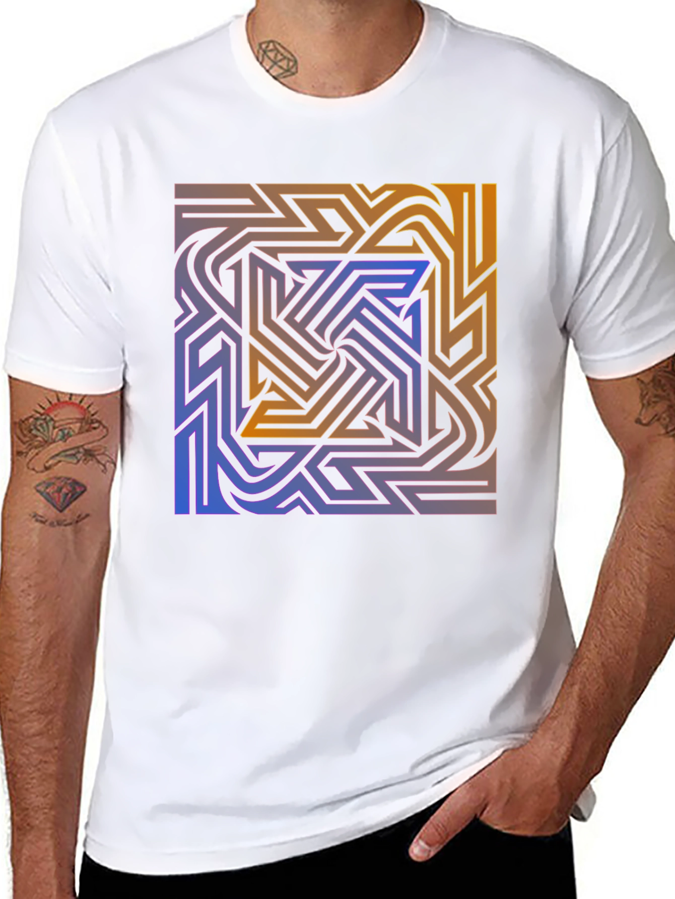 Abstract Maze Graphic Tee - Stylish Black T-Shirt