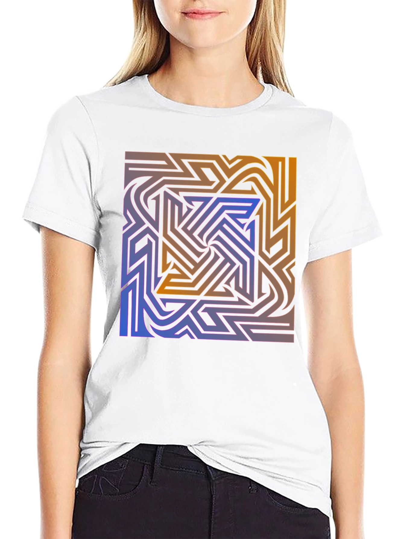 Abstract Maze Graphic Tee - Stylish Black T-Shirt