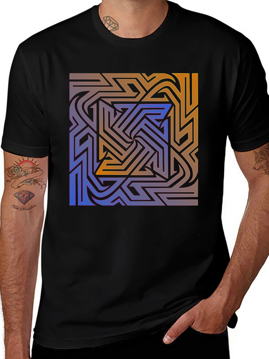 Abstract Maze Graphic Tee - Stylish Black T-Shirt
