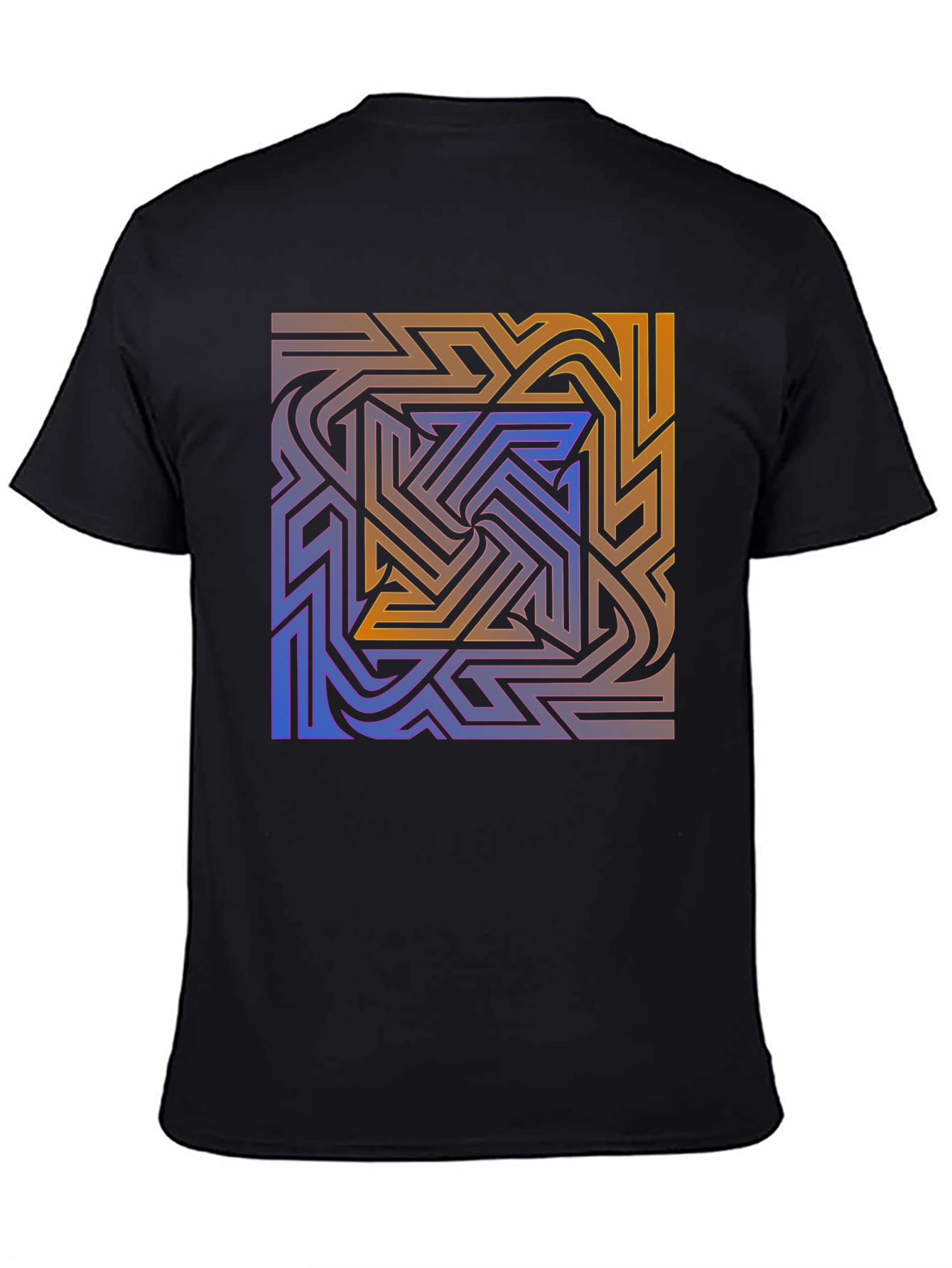 Abstract Maze Graphic Tee - Stylish Black T-Shirt