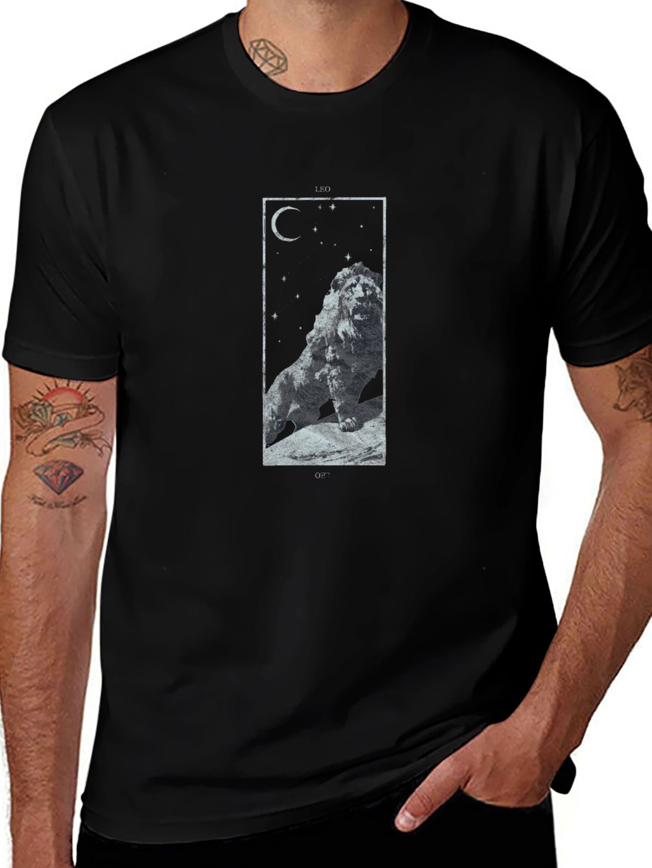 Lion Constellation Graphic Tee - Black Cotton T-Shirt
