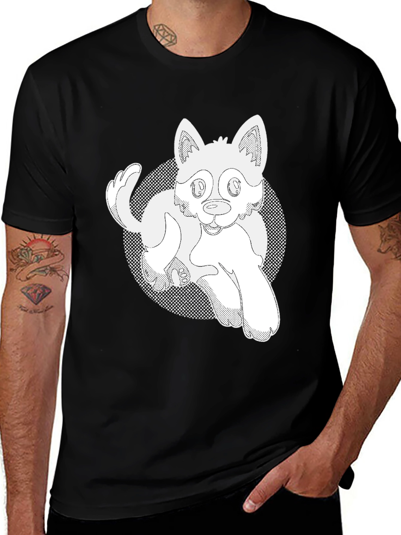 Cartoon Dog Graphic T-Shirt - Black Cotton Tee
