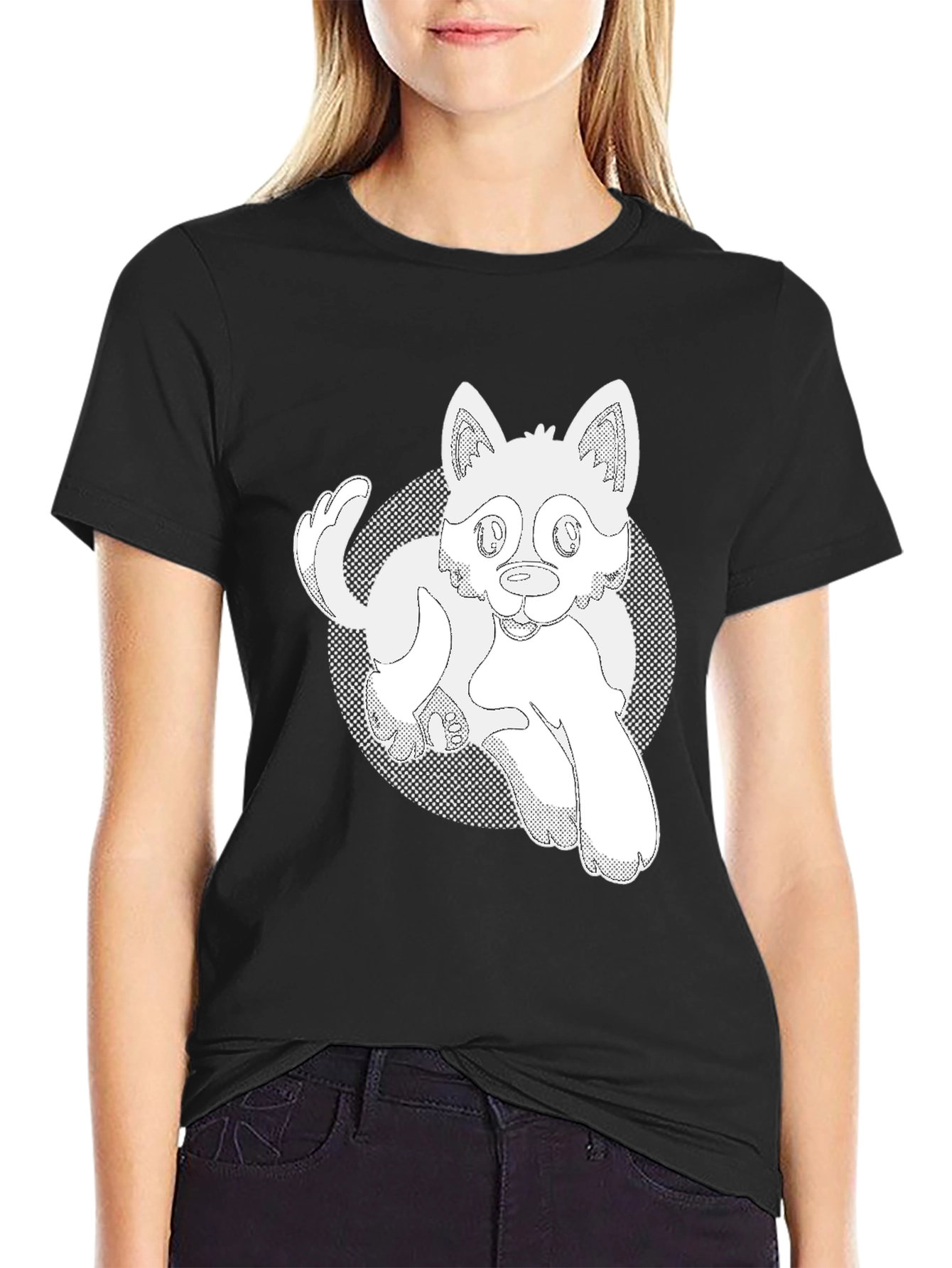 Cartoon Dog Graphic T-Shirt - Black Cotton Tee