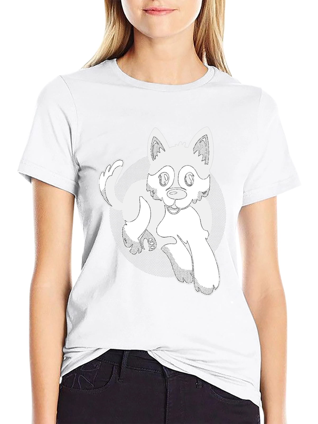 Cartoon Dog Graphic T-Shirt - Black Cotton Tee