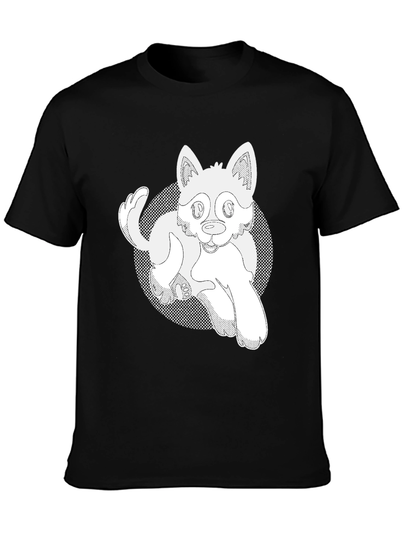 Cartoon Dog Graphic T-Shirt - Black Cotton Tee