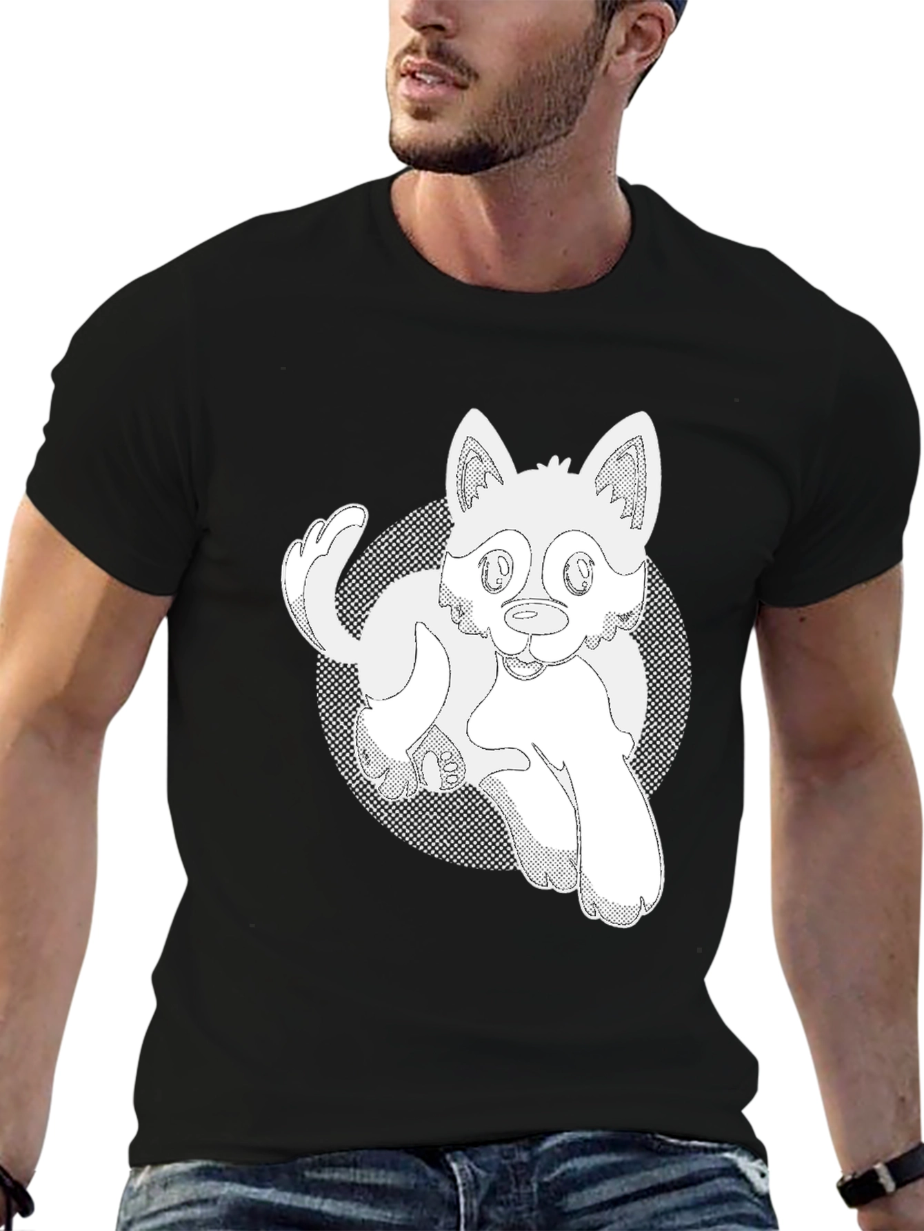 Cartoon Dog Graphic T-Shirt - Black Cotton Tee