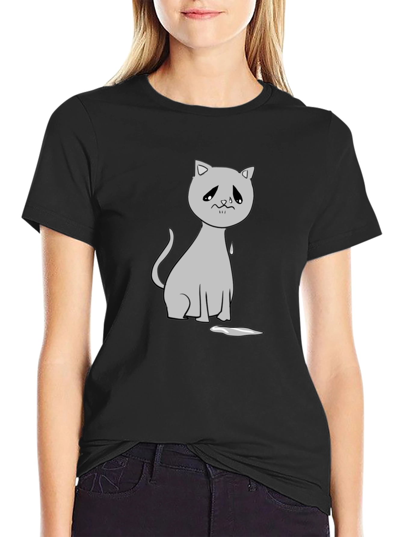 Sad Cat Graphic Tee - Unisex Black T-Shirt