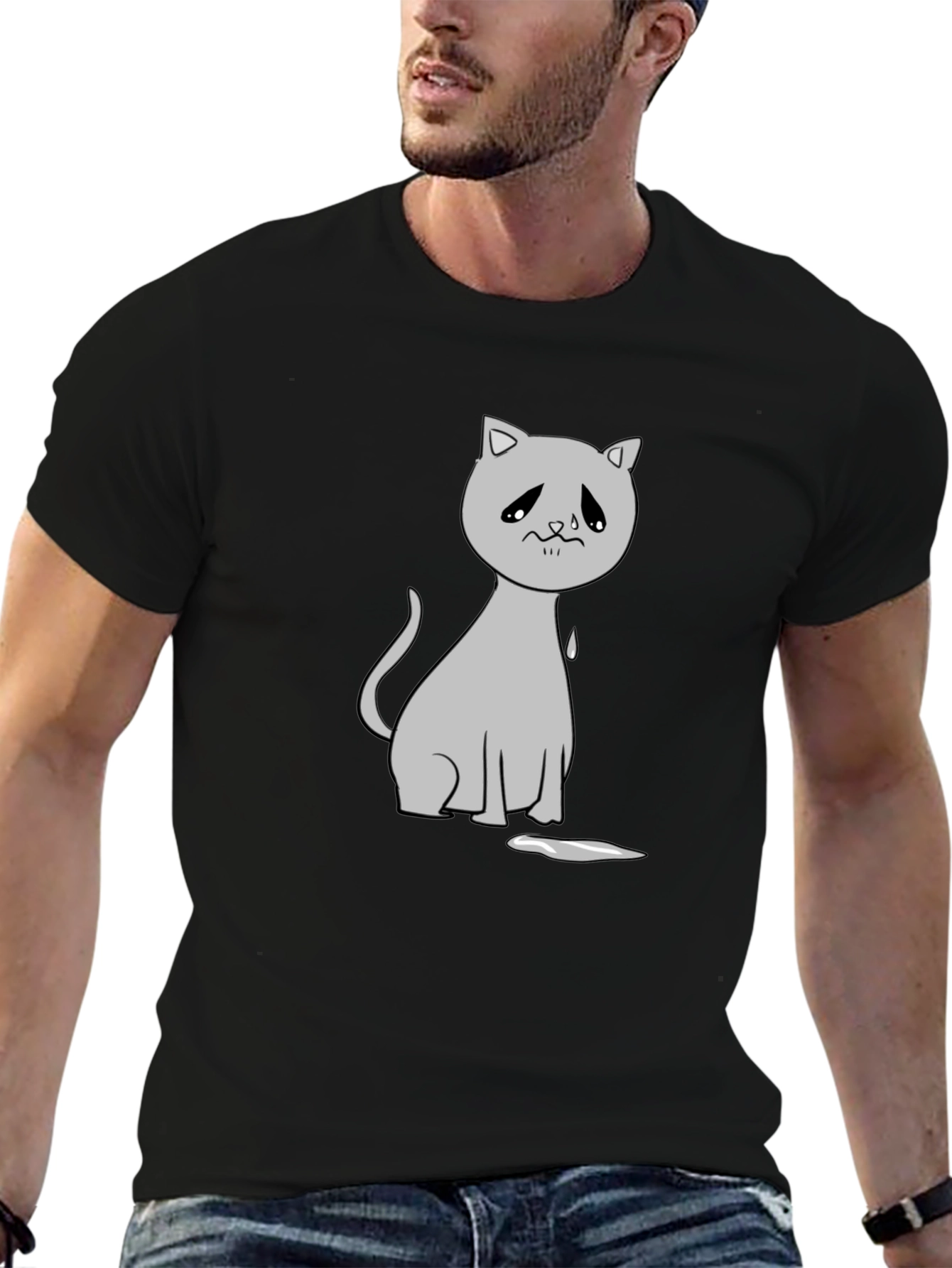 Sad Cat Graphic Tee - Unisex Black T-Shirt