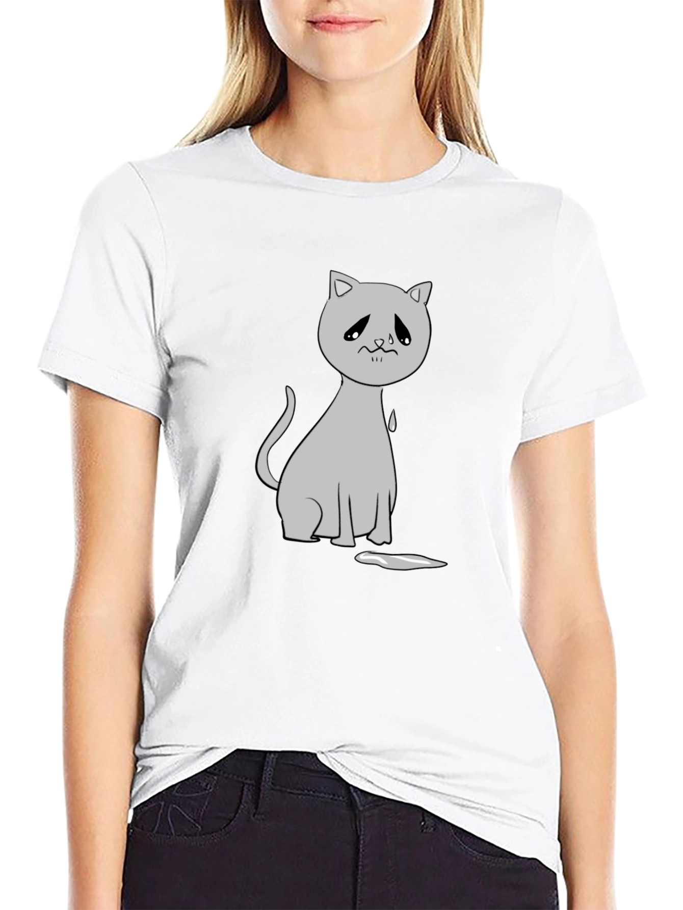 Sad Cat Graphic Tee - Unisex Black T-Shirt