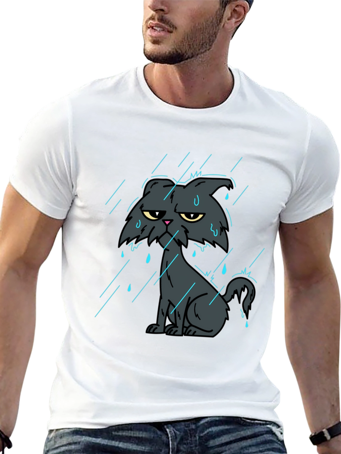 Grumpy Cat in Rain Black T-Shirt