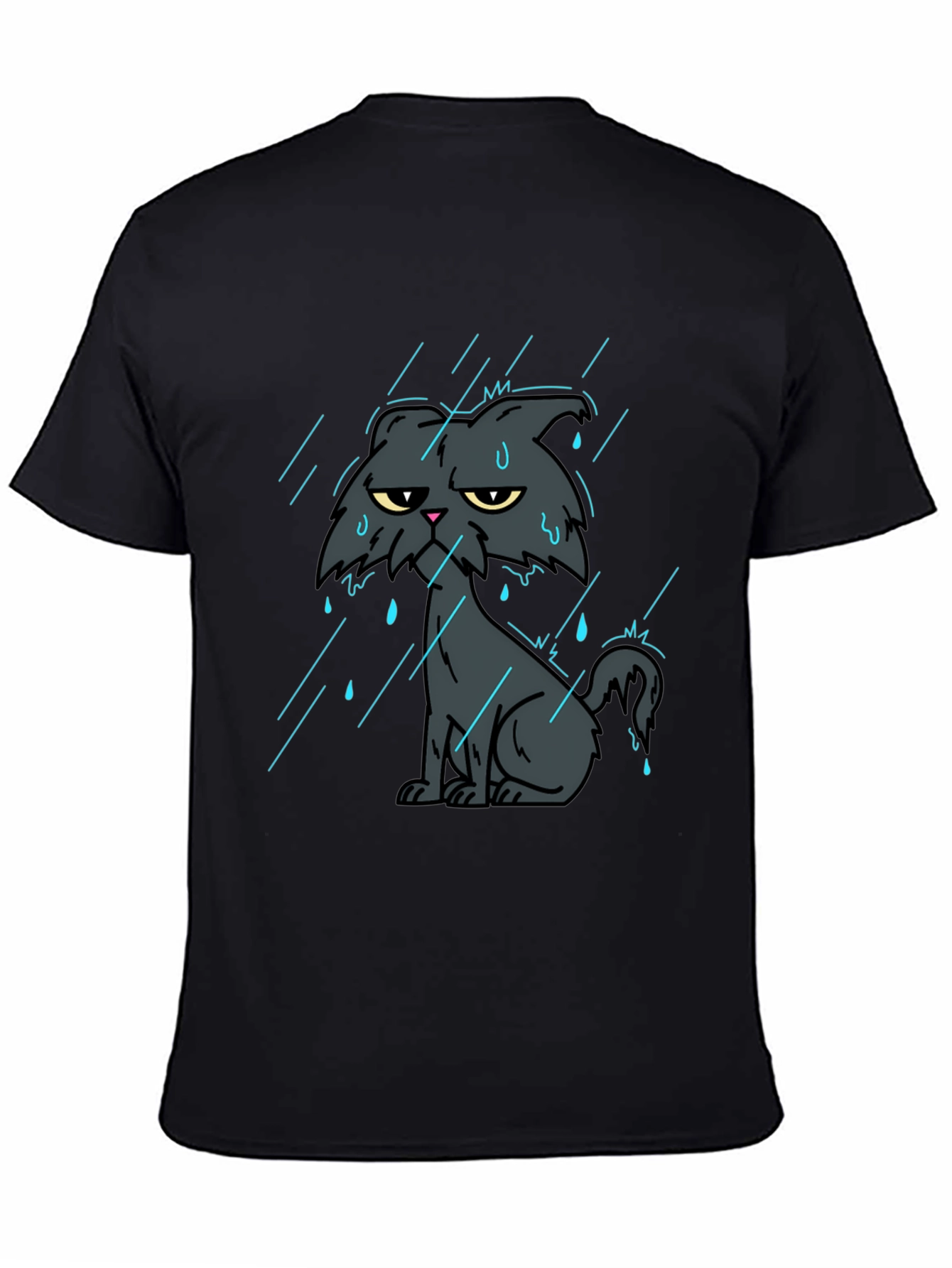 Grumpy Cat in Rain Black T-Shirt