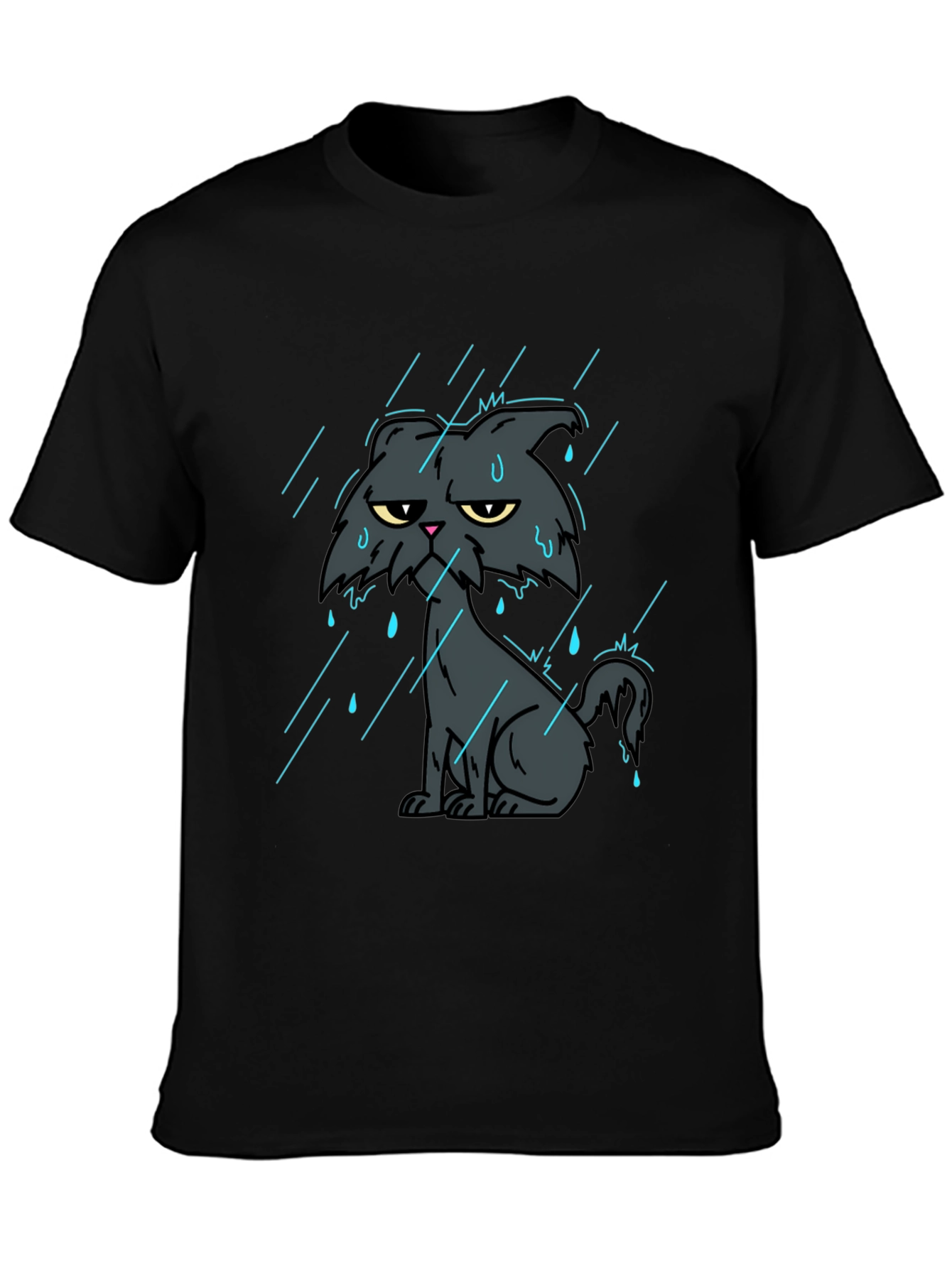 Grumpy Cat in Rain Black T-Shirt