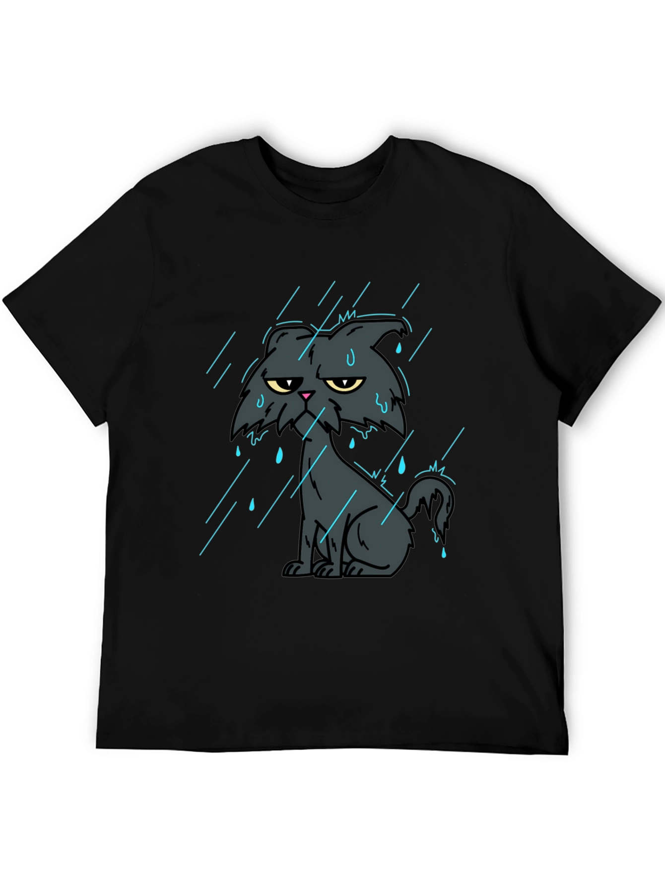Grumpy Cat in Rain Black T-Shirt