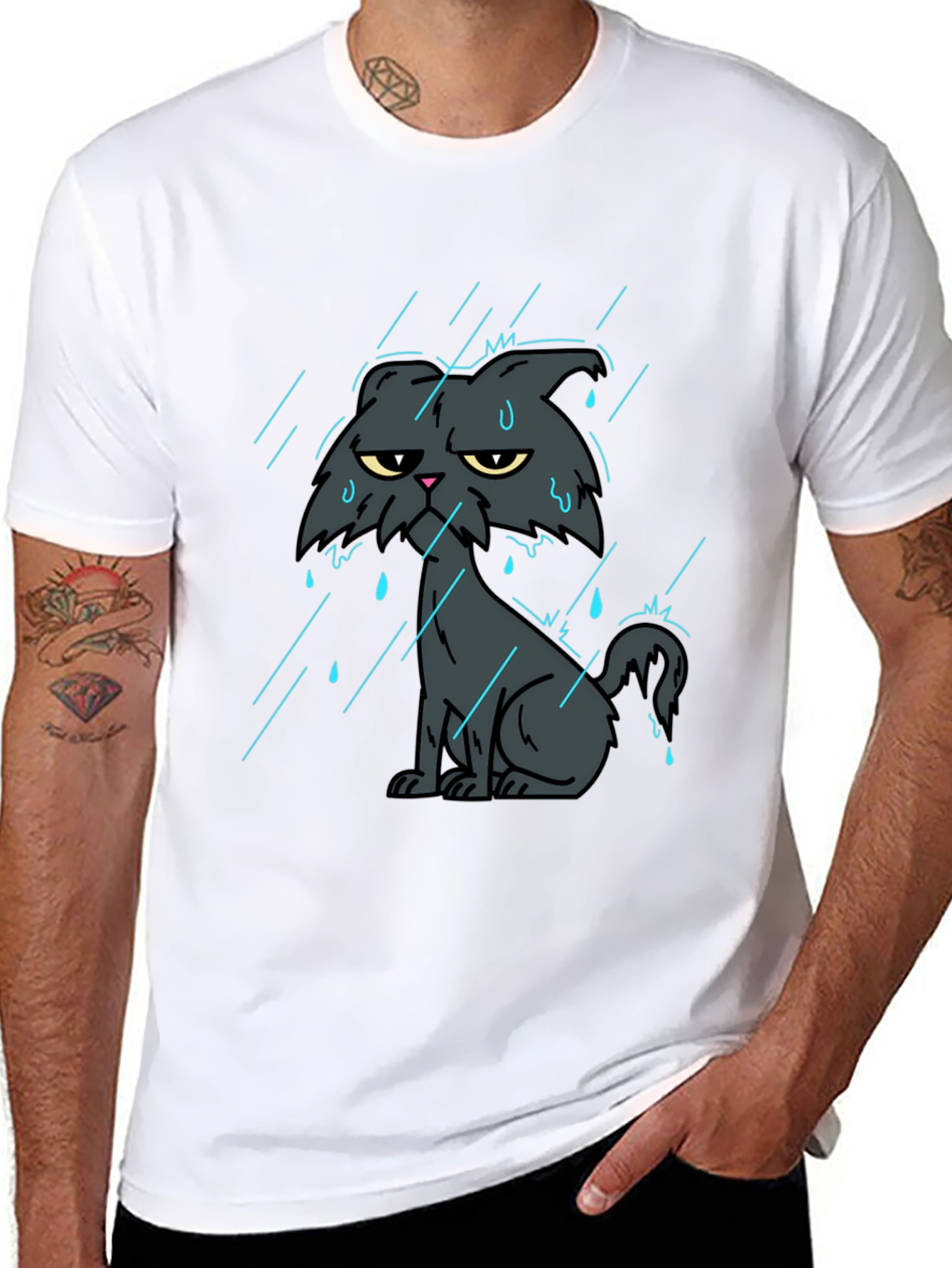 Grumpy Cat in Rain Black T-Shirt