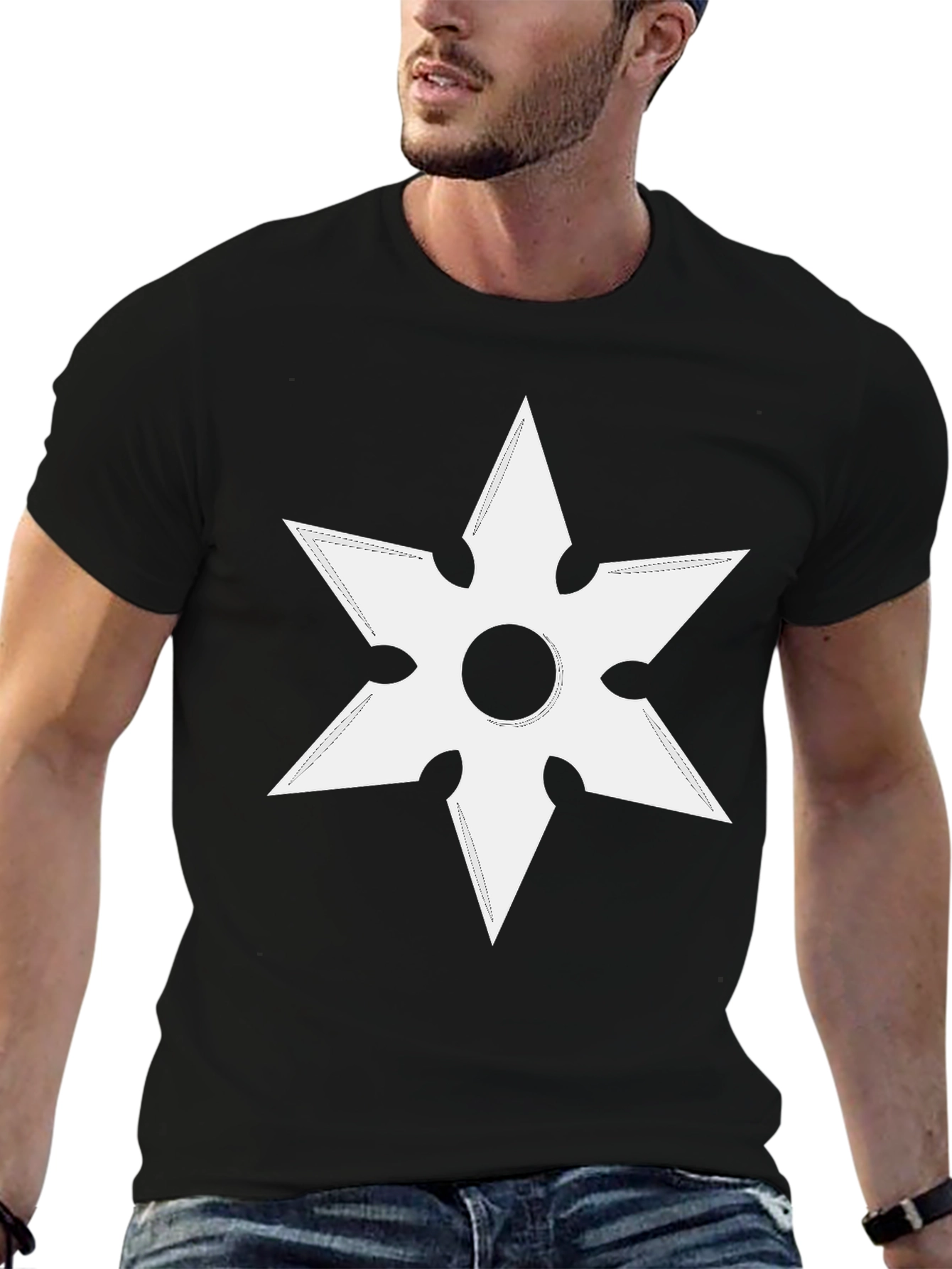 Ninja Star Graphic Tee - Black Cotton T-Shirt
