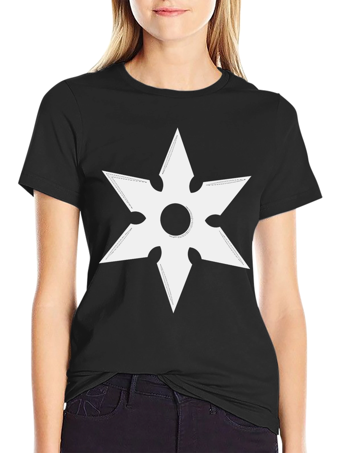 Ninja Star Graphic Tee - Black Cotton T-Shirt