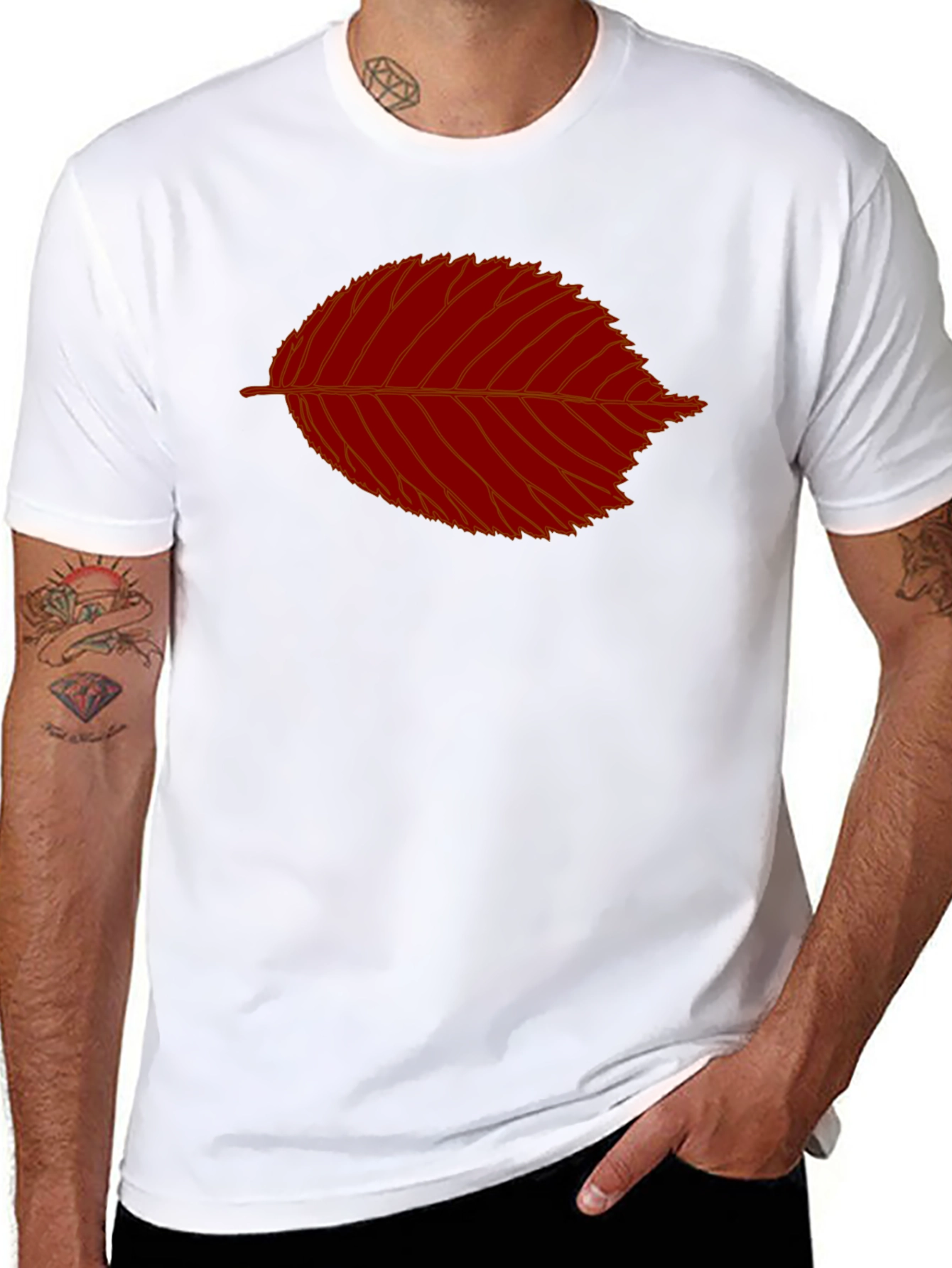 Red Leaf Graphic Black T-Shirt