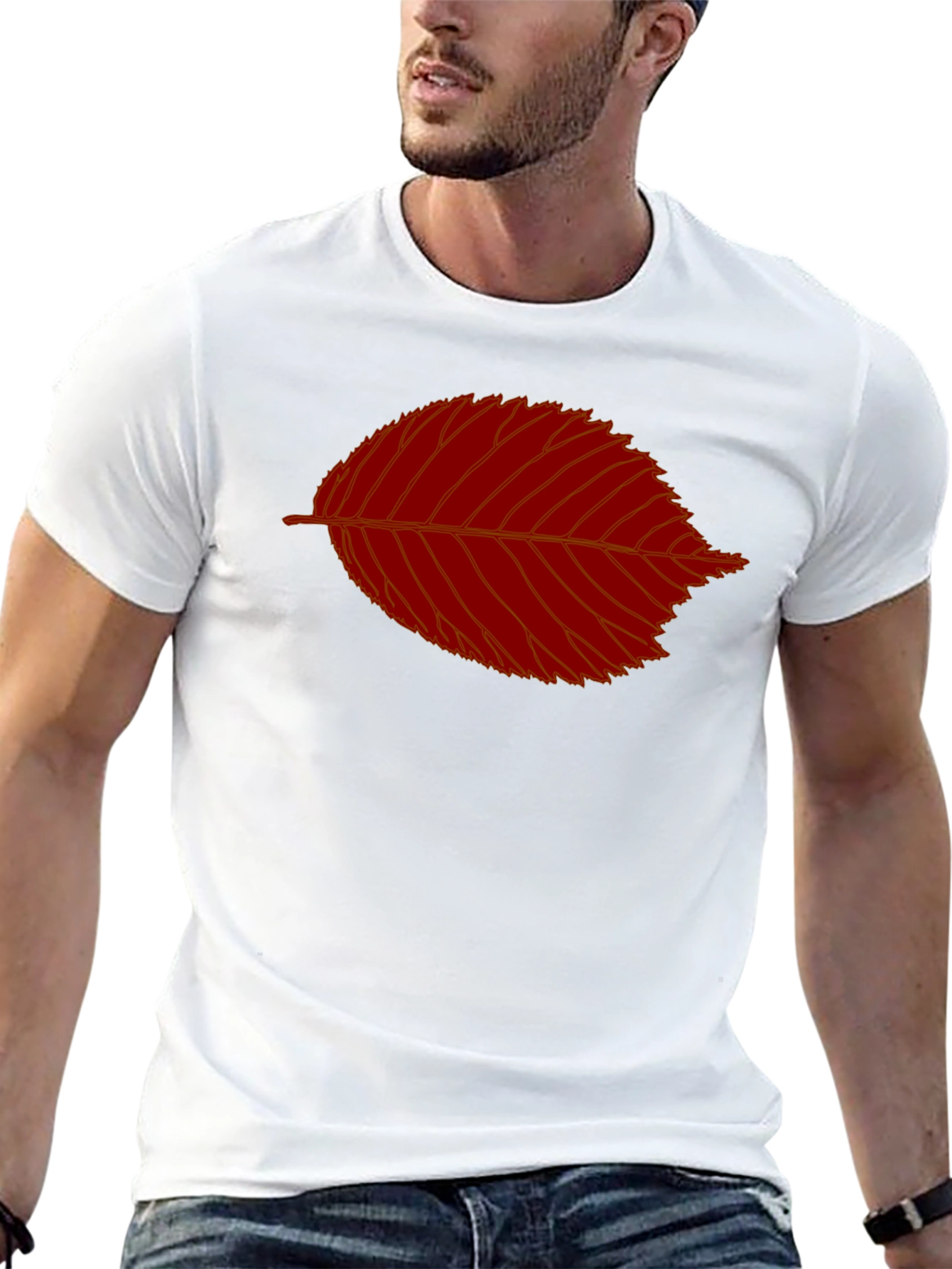 Red Leaf Graphic Black T-Shirt