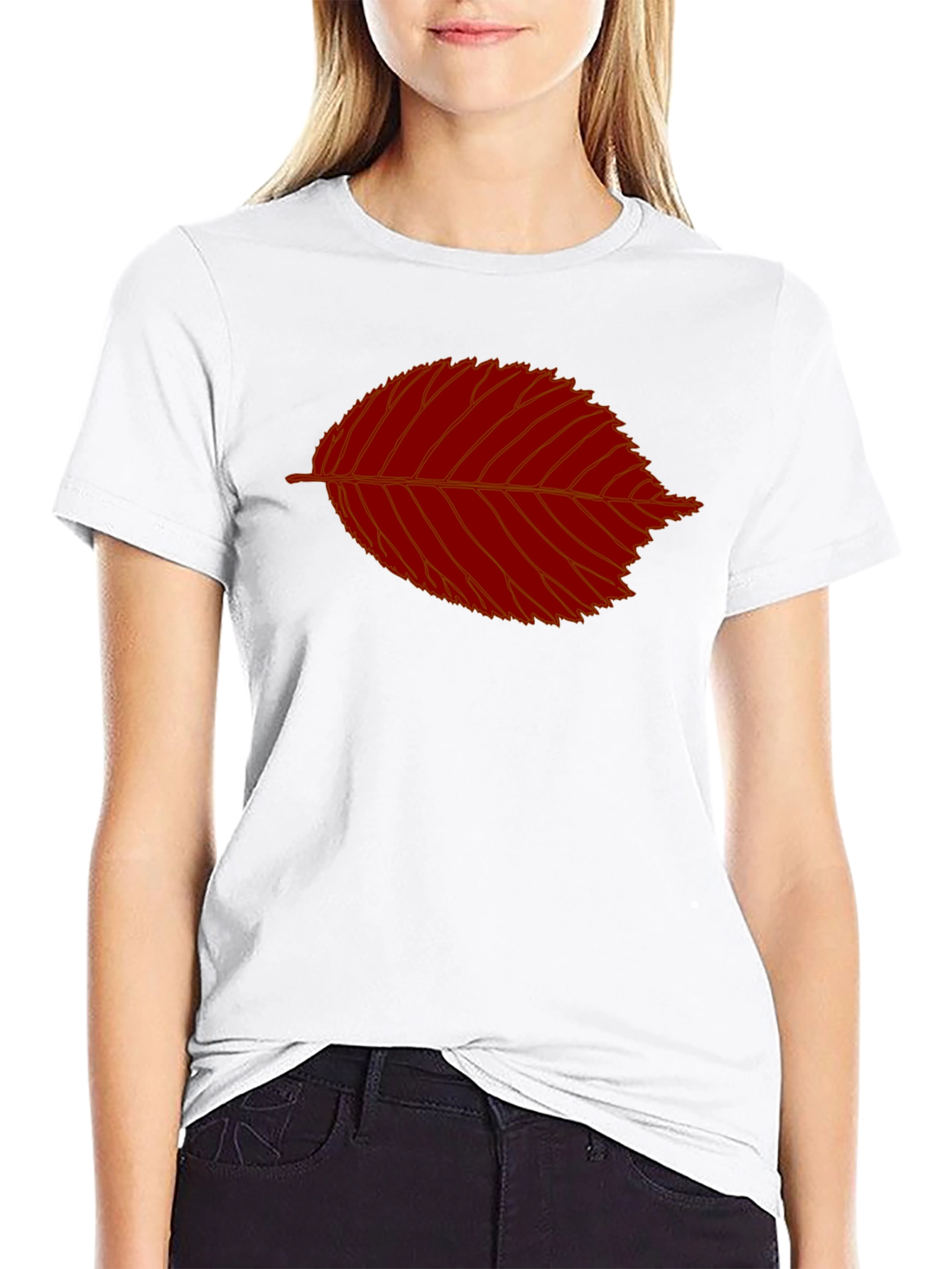 Red Leaf Graphic Black T-Shirt