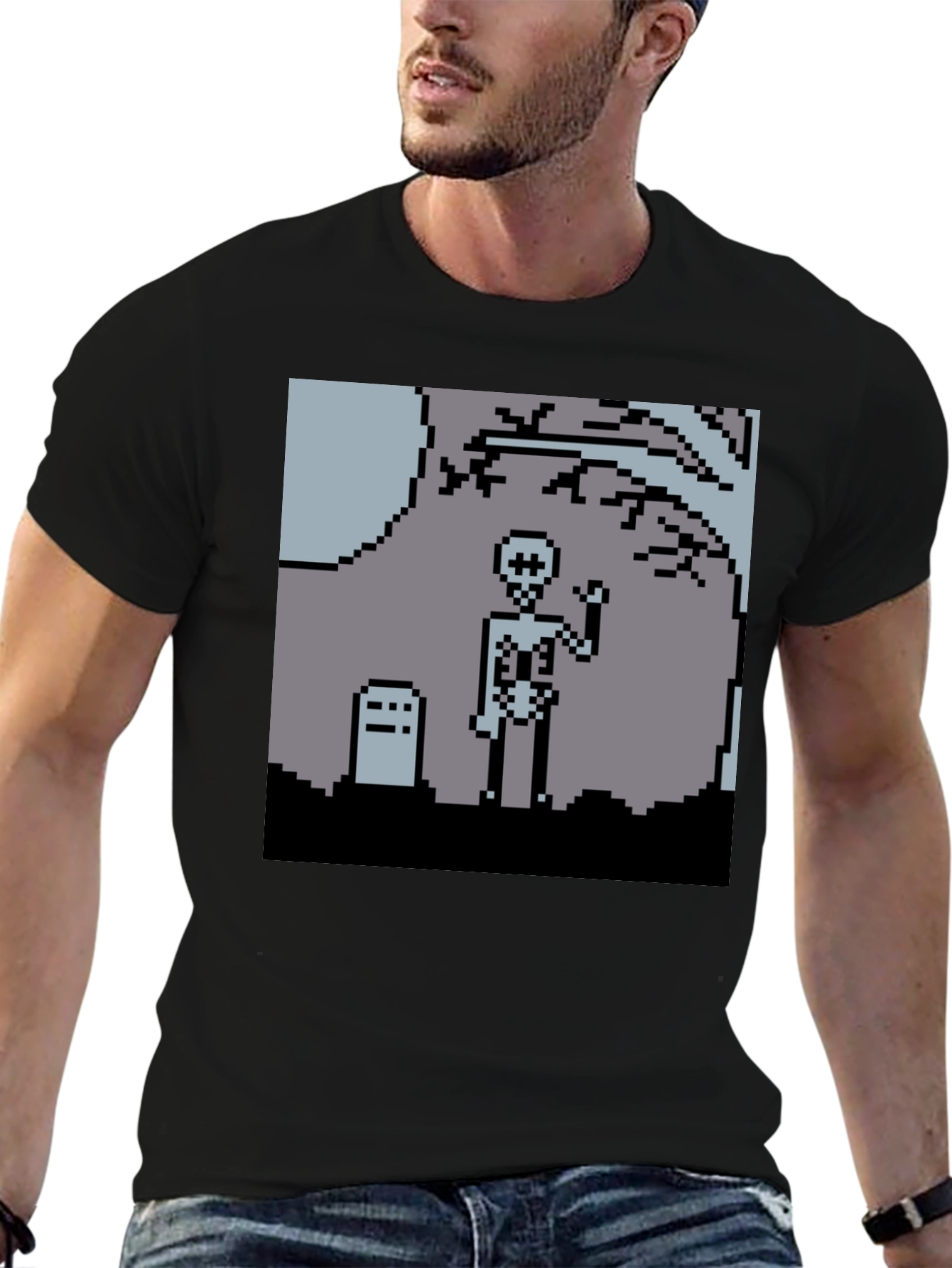 Pixel Skeleton Graphic Tee - Black