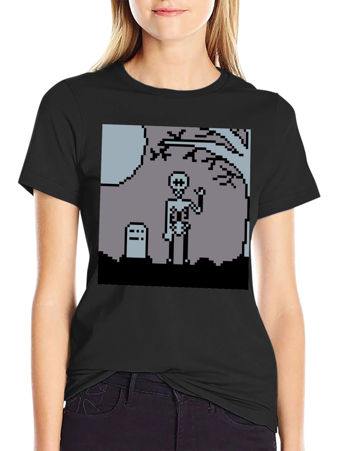 Pixel Skeleton Graphic Tee - Black