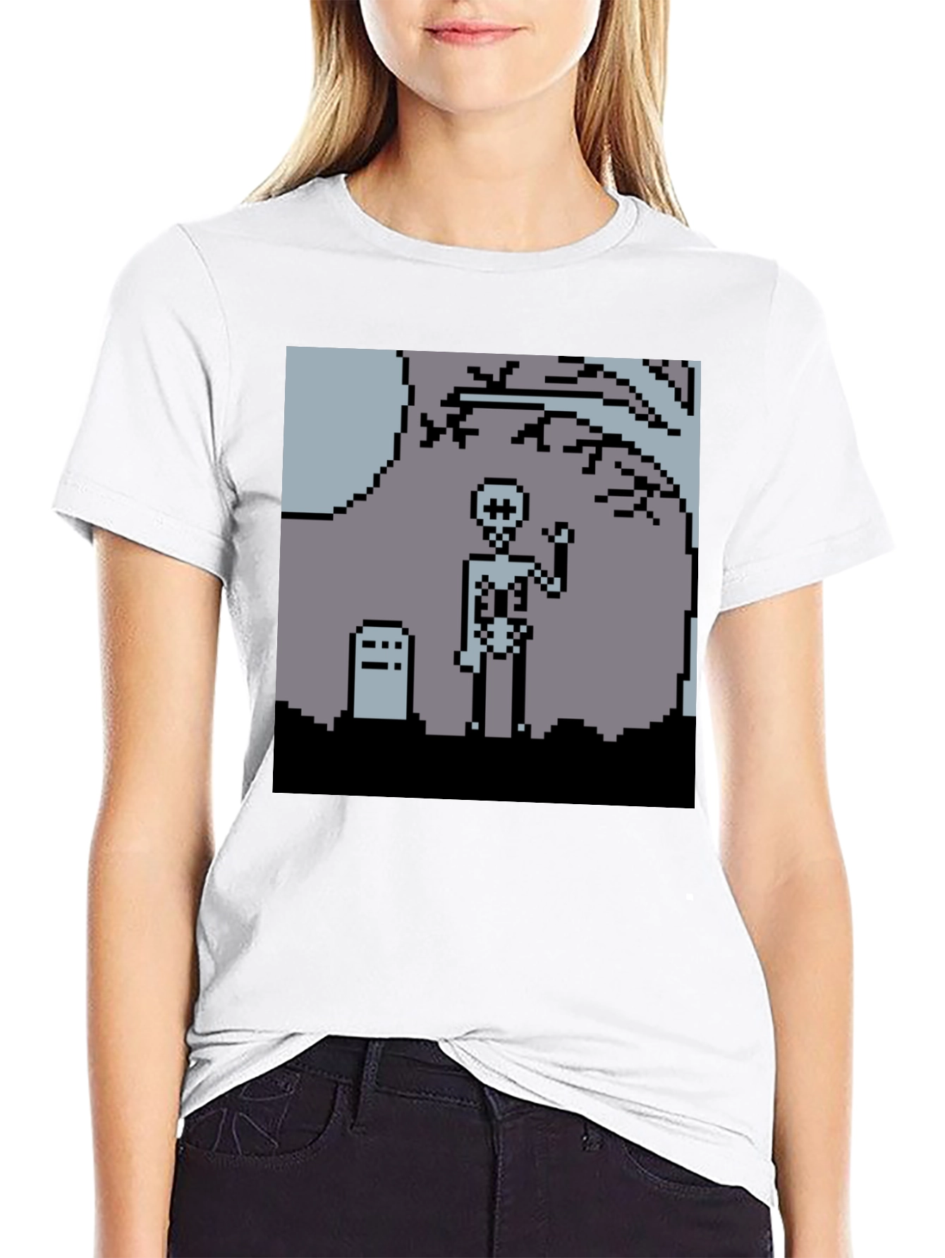 Pixel Skeleton Graphic Tee - Black