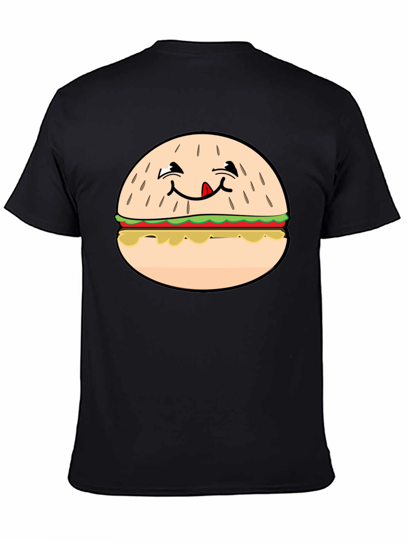 Funny Burger Graphic T-Shirt - Black Crew Neck Tee