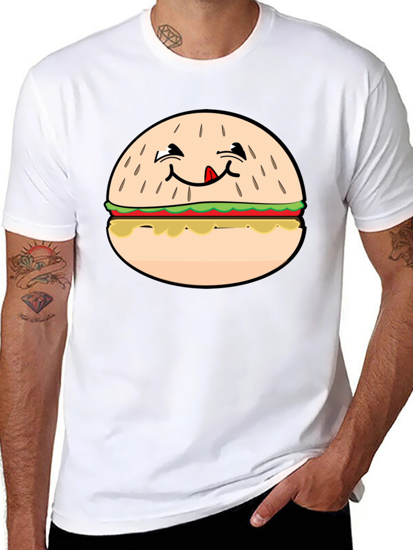 Funny Burger Graphic T-Shirt - Black Crew Neck Tee