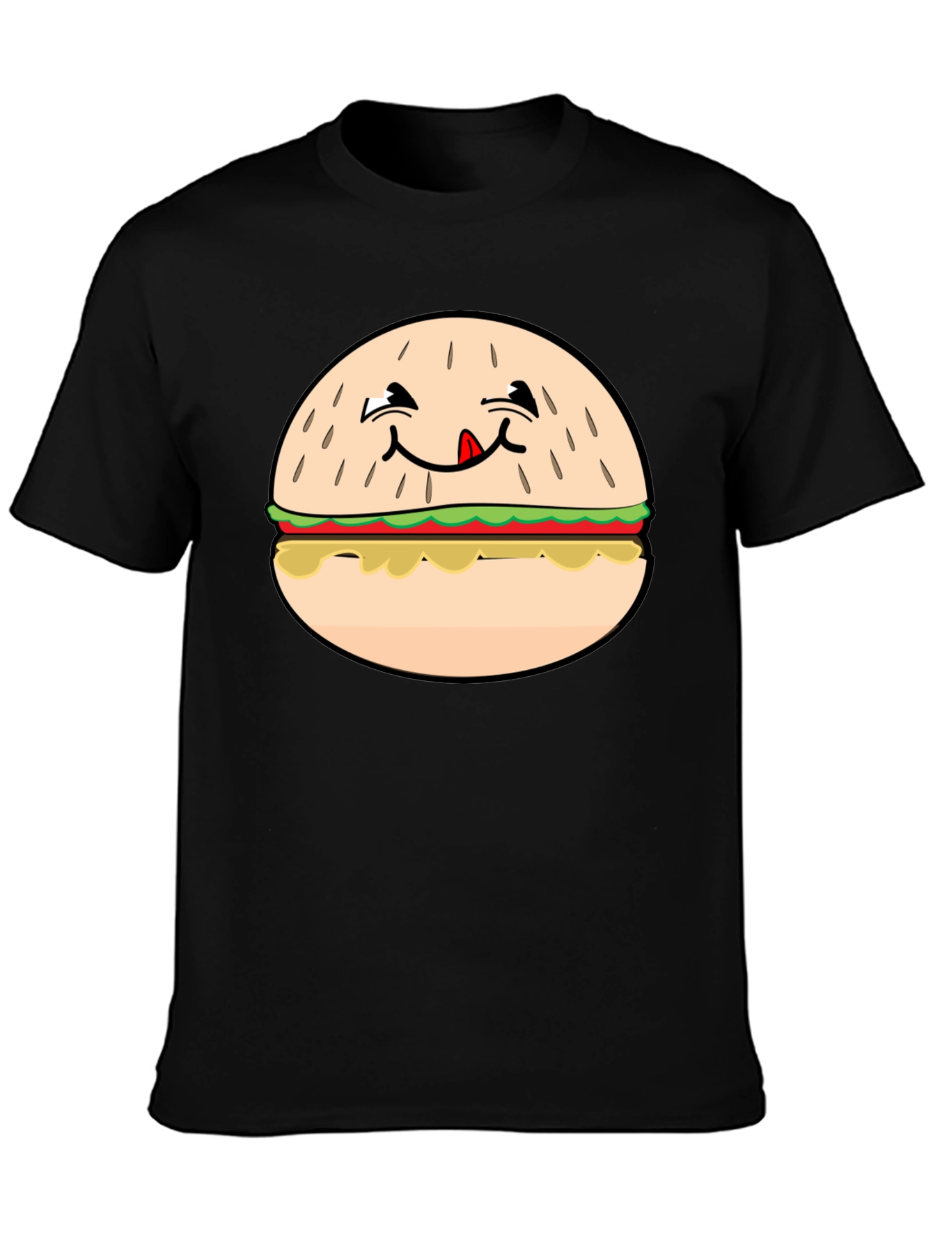 Funny Burger Graphic T-Shirt - Black Crew Neck Tee