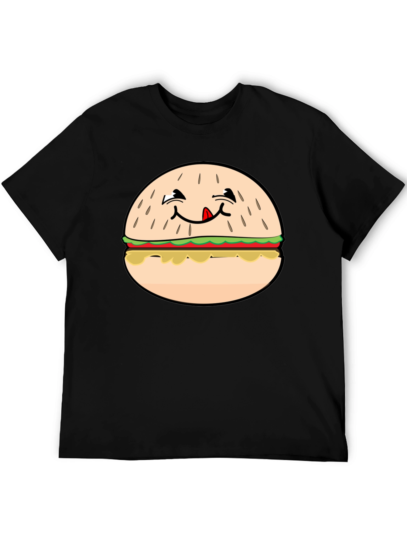 Funny Burger Graphic T-Shirt - Black Crew Neck Tee