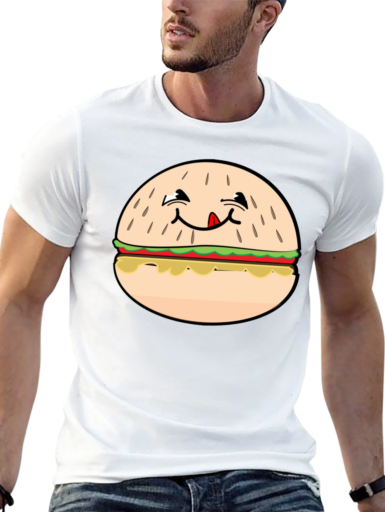 Funny Burger Graphic T-Shirt - Black Crew Neck Tee