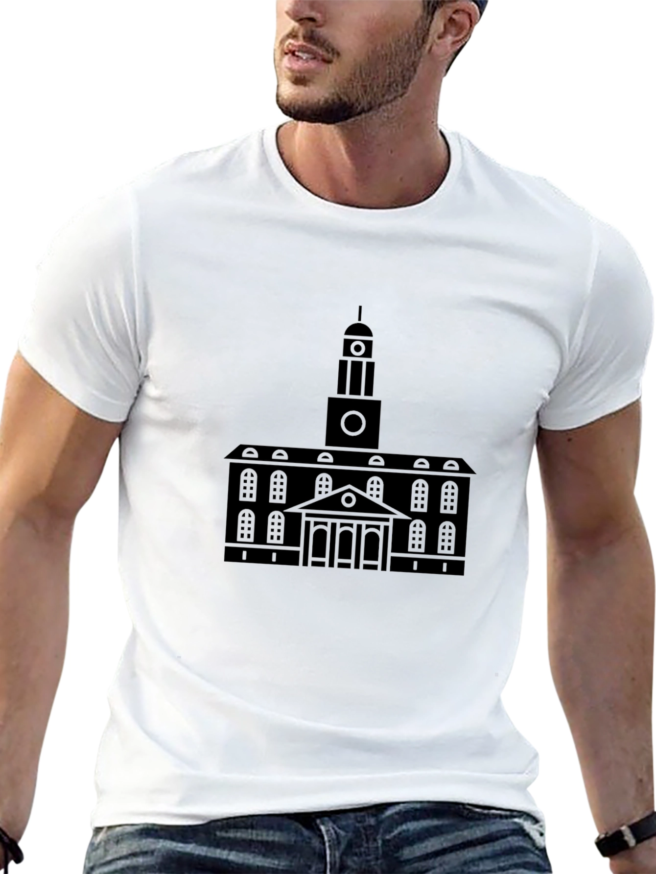Black Building Print Crew Neck T-Shirt