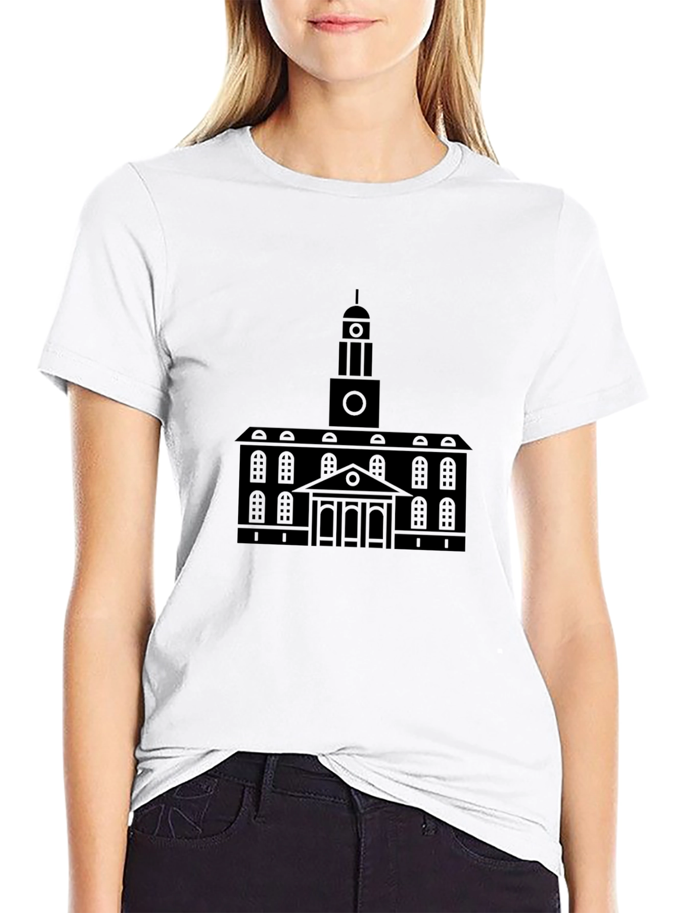 Black Building Print Crew Neck T-Shirt