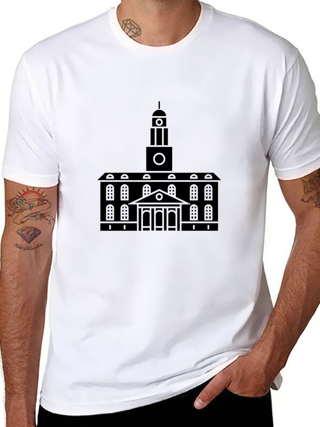 Black Building Print Crew Neck T-Shirt