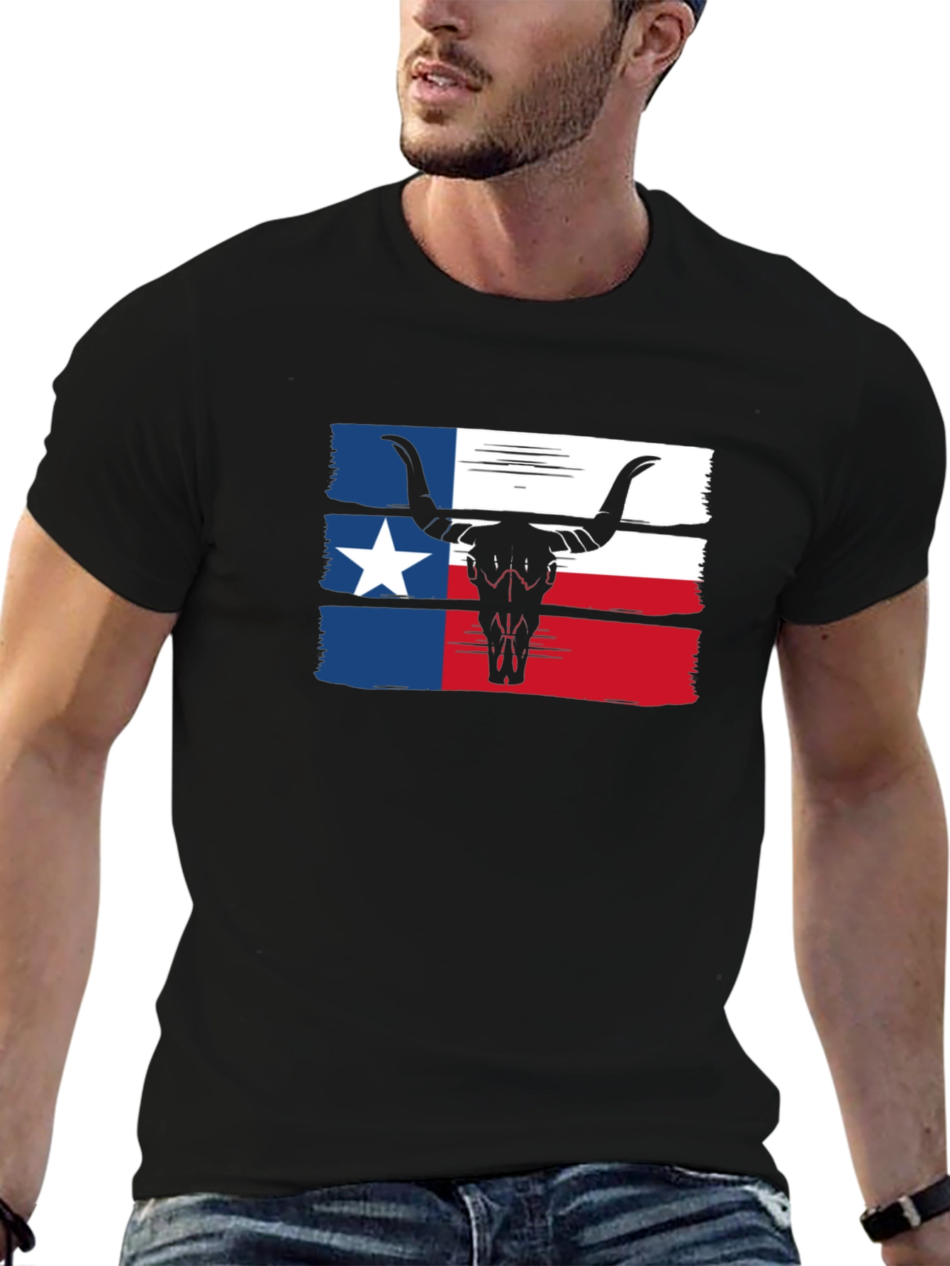 Texas Flag Bull Skull Graphic Tee