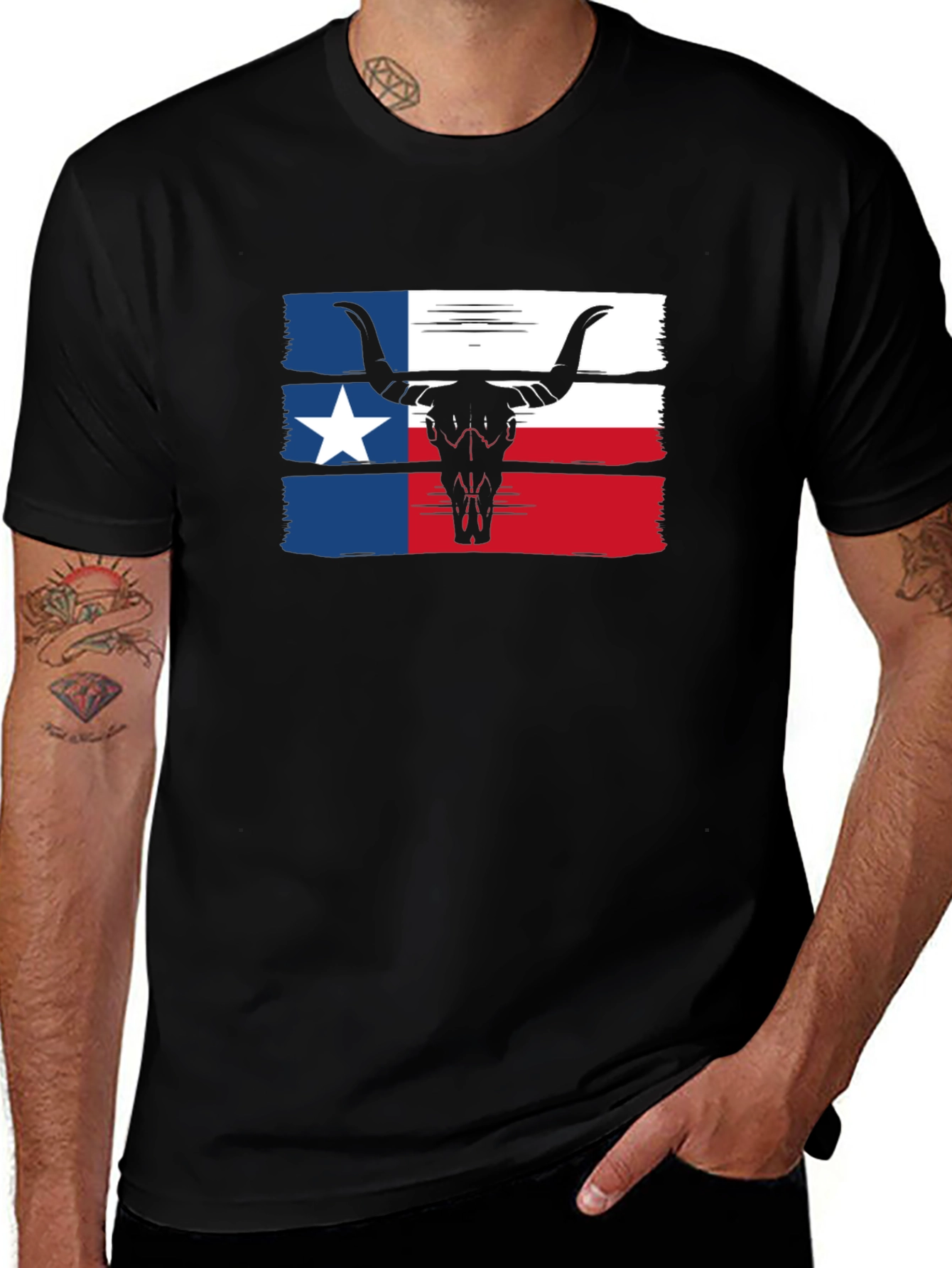 Texas Flag Bull Skull Graphic Tee