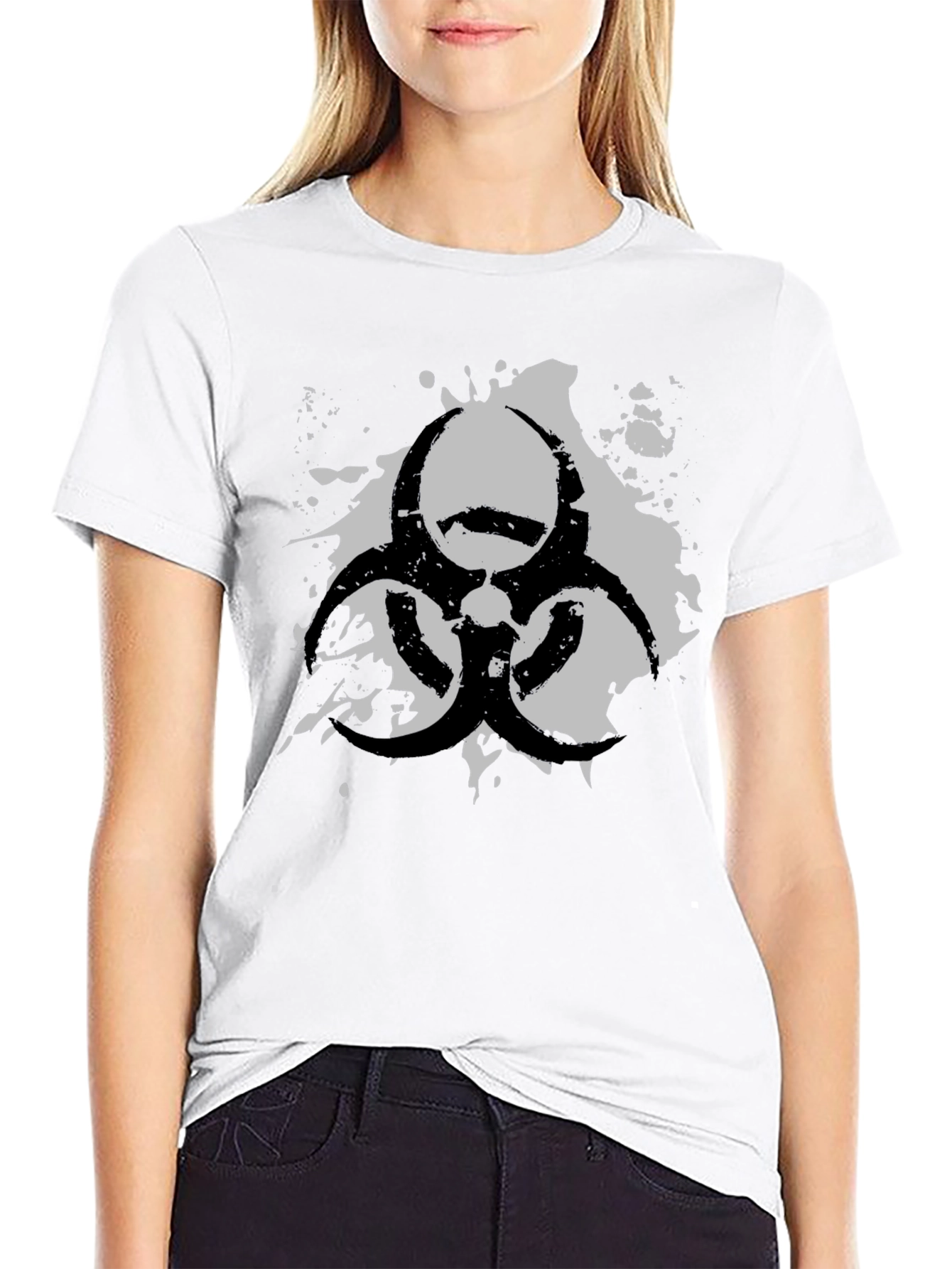 Biohazard Symbol Graphic T-Shirt - Grunge Style