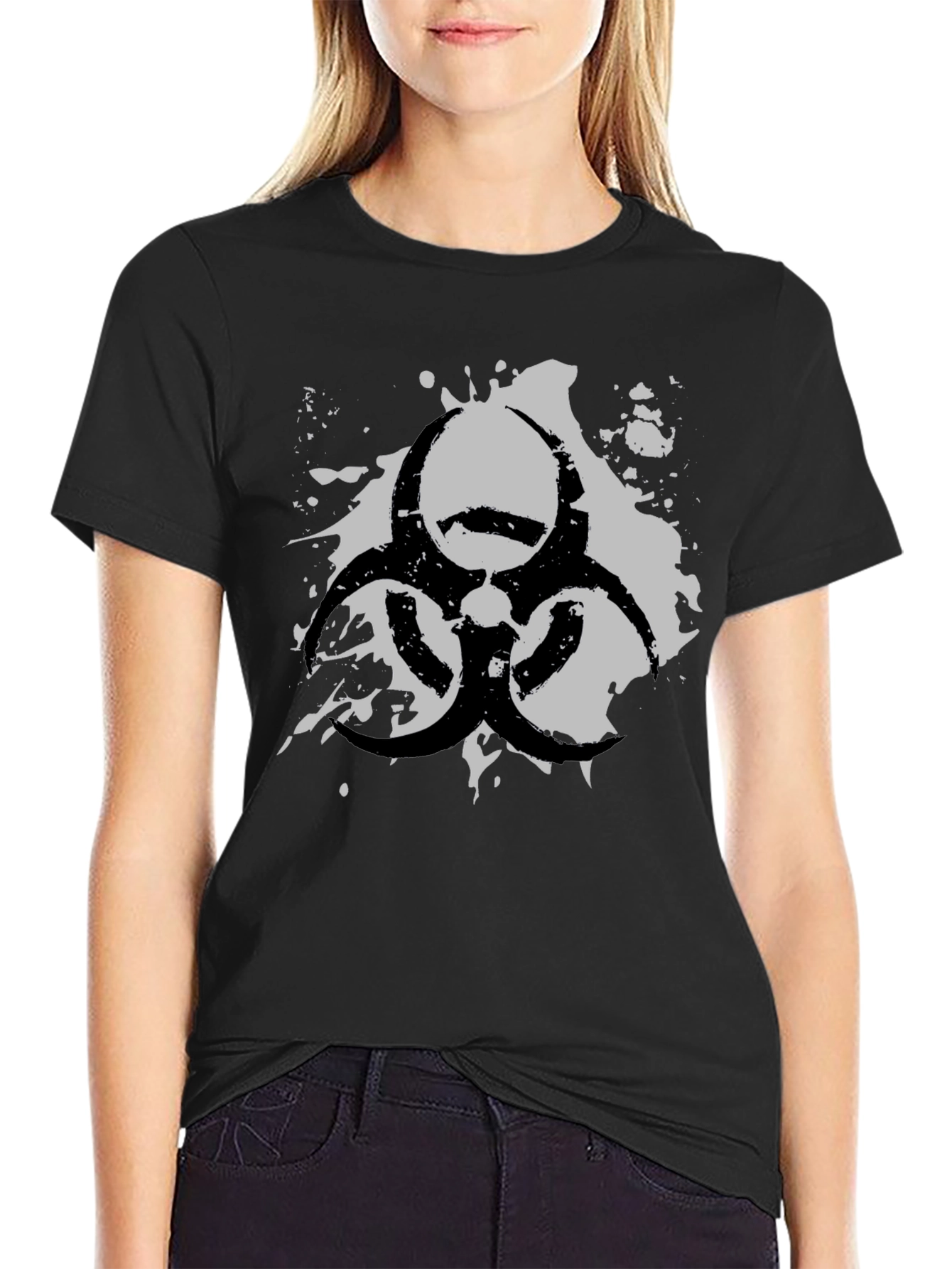 Biohazard Symbol Graphic T-Shirt - Grunge Style