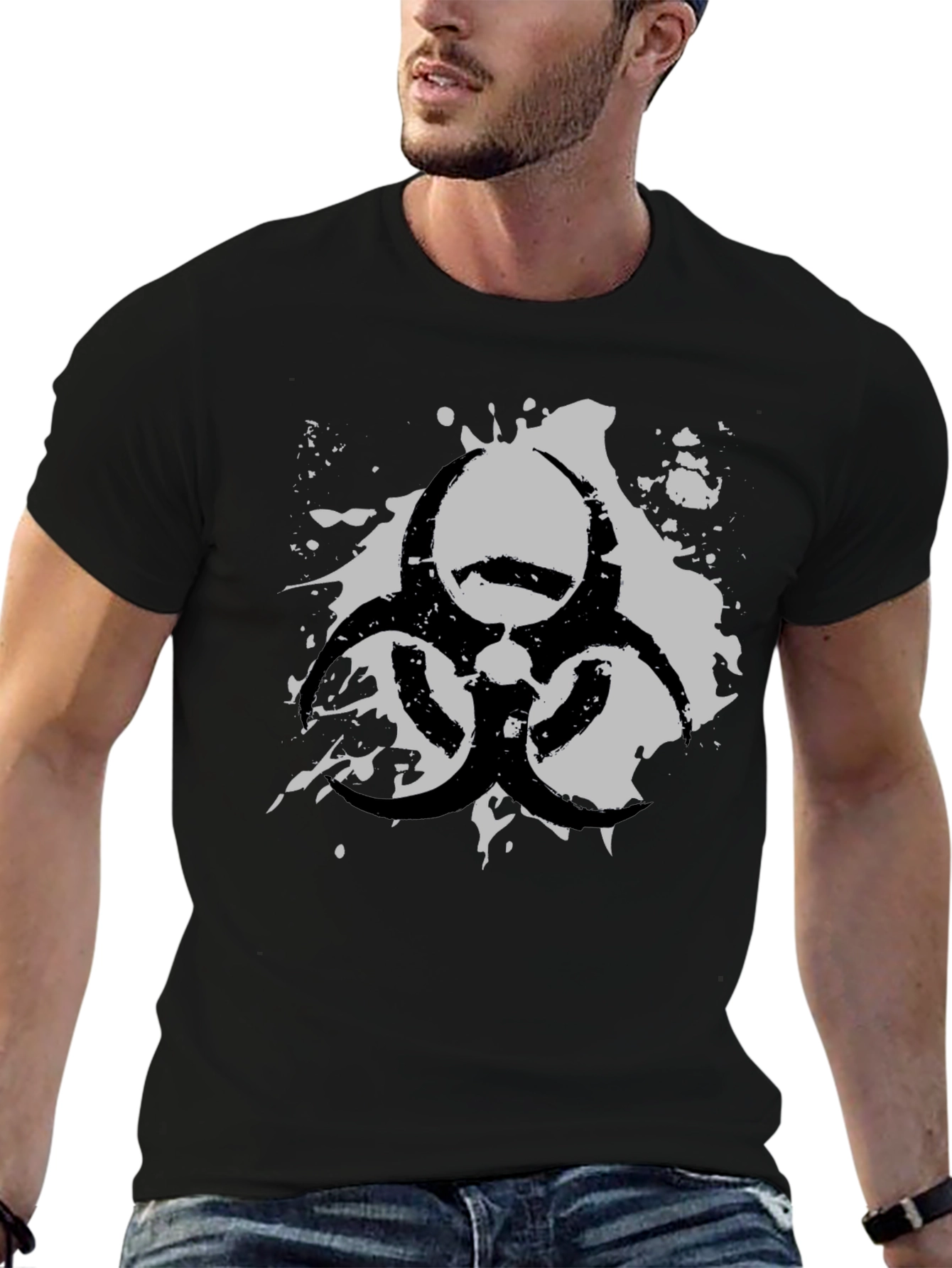 Biohazard Symbol Graphic T-Shirt - Grunge Style